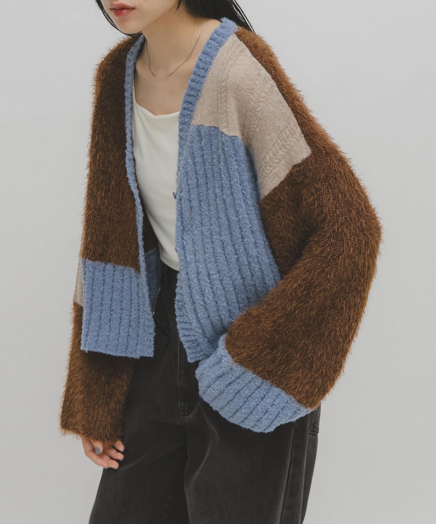 パッチワークニットカーディガン