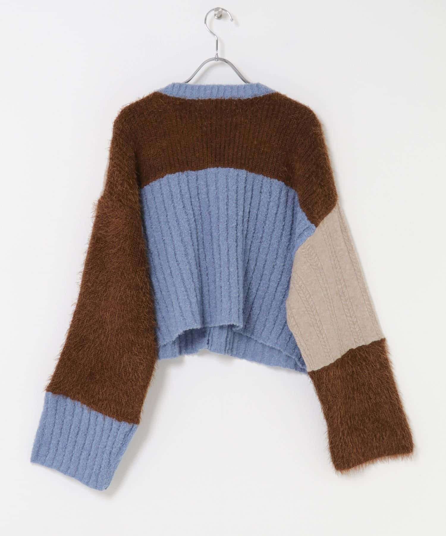 パッチワークニットカーディガン BLUE MIX one