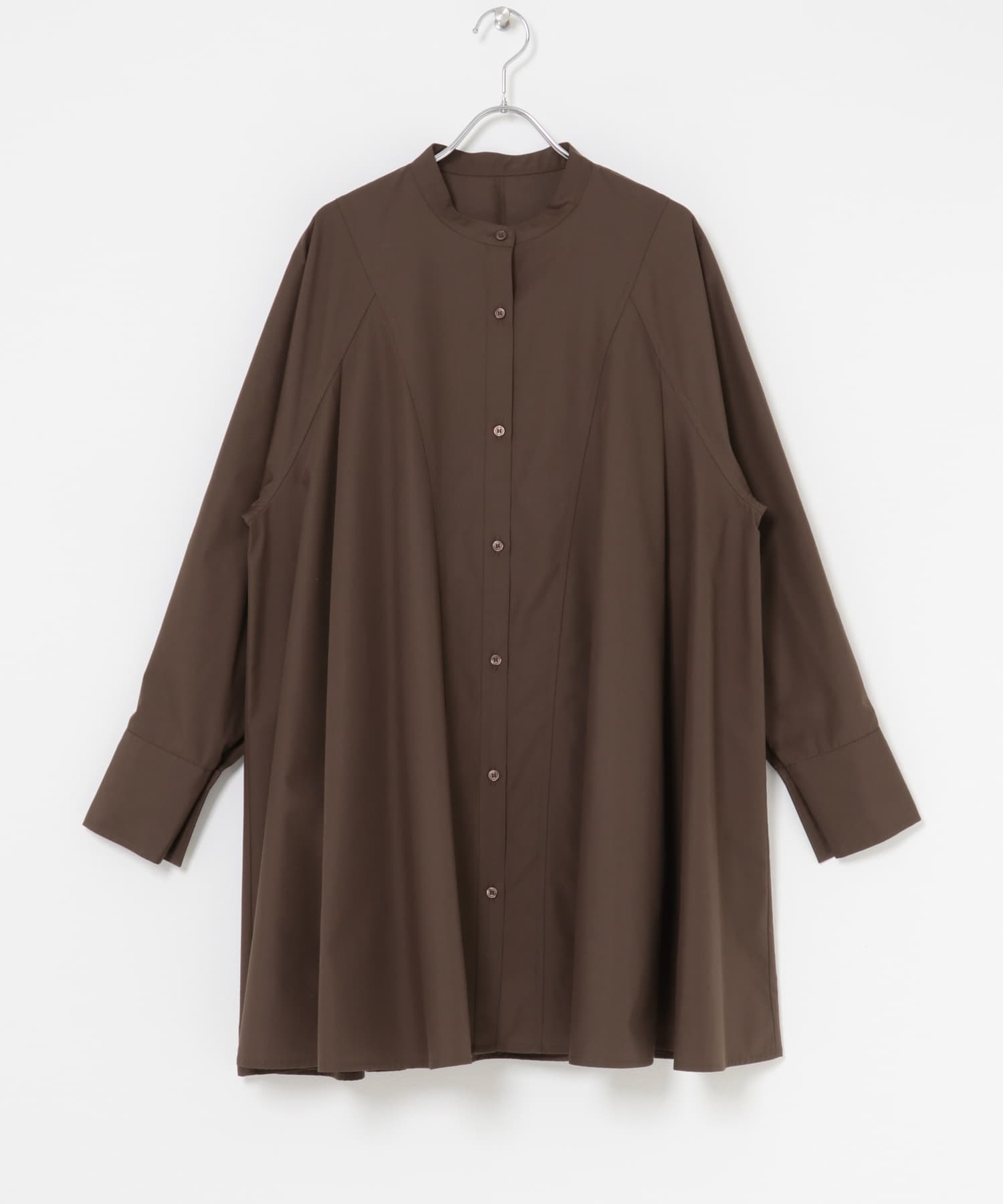 WIDEフレアミニシャツワンピース BROWN one