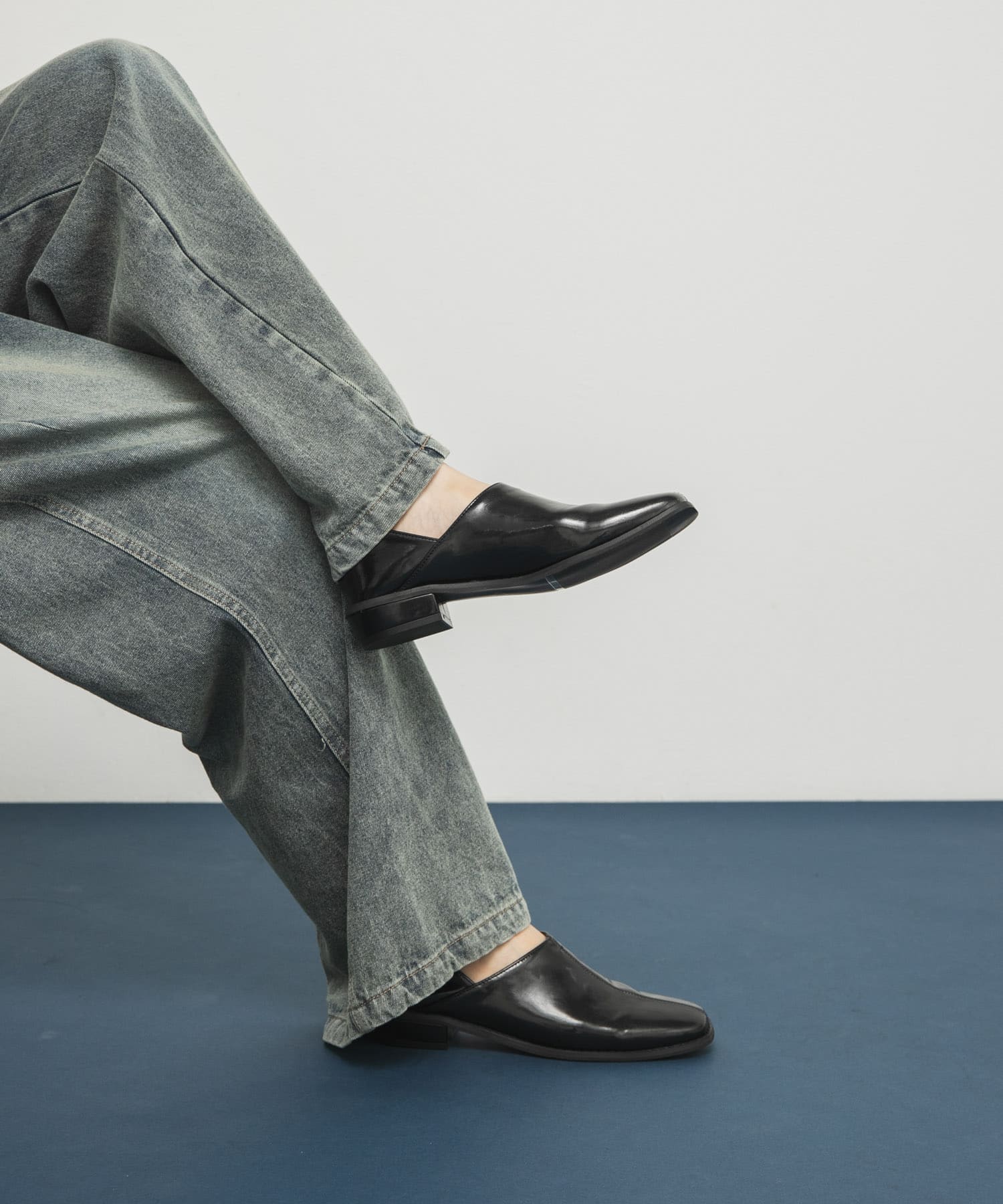 センターステッチスクエアトゥスライドシューズ(36 BLACK): シューズ