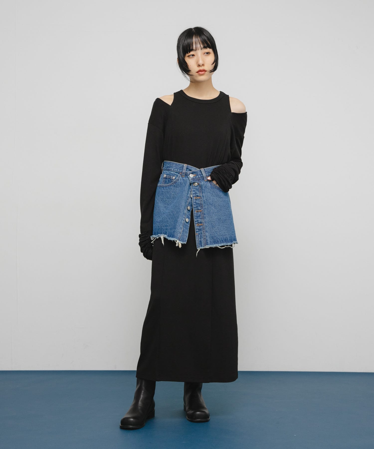 プランプトゥショートブーツ BLACK 36