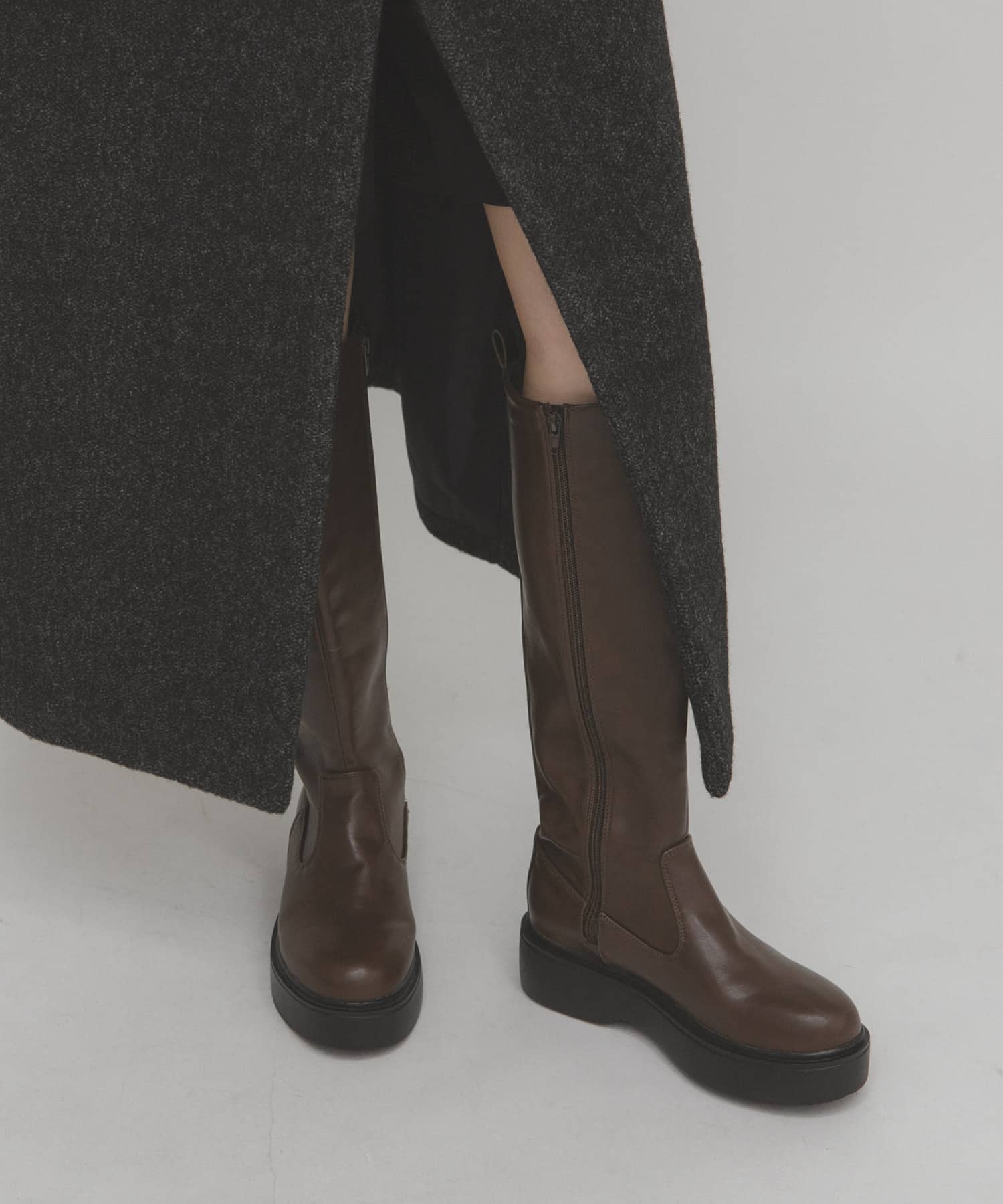 プラットフォームロングブーツ BROWN S