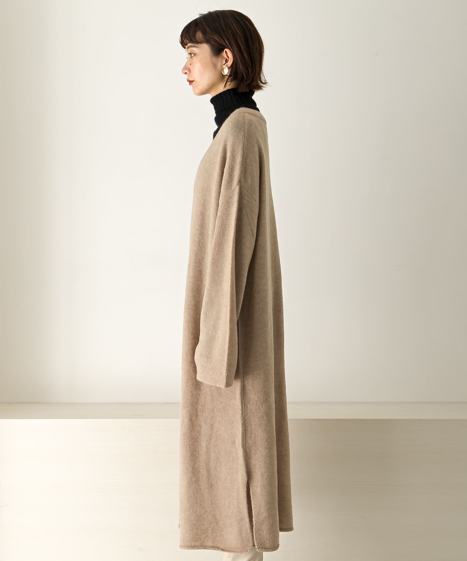 2WAYボタンスリーブニットワンピース∴ BEIGE one