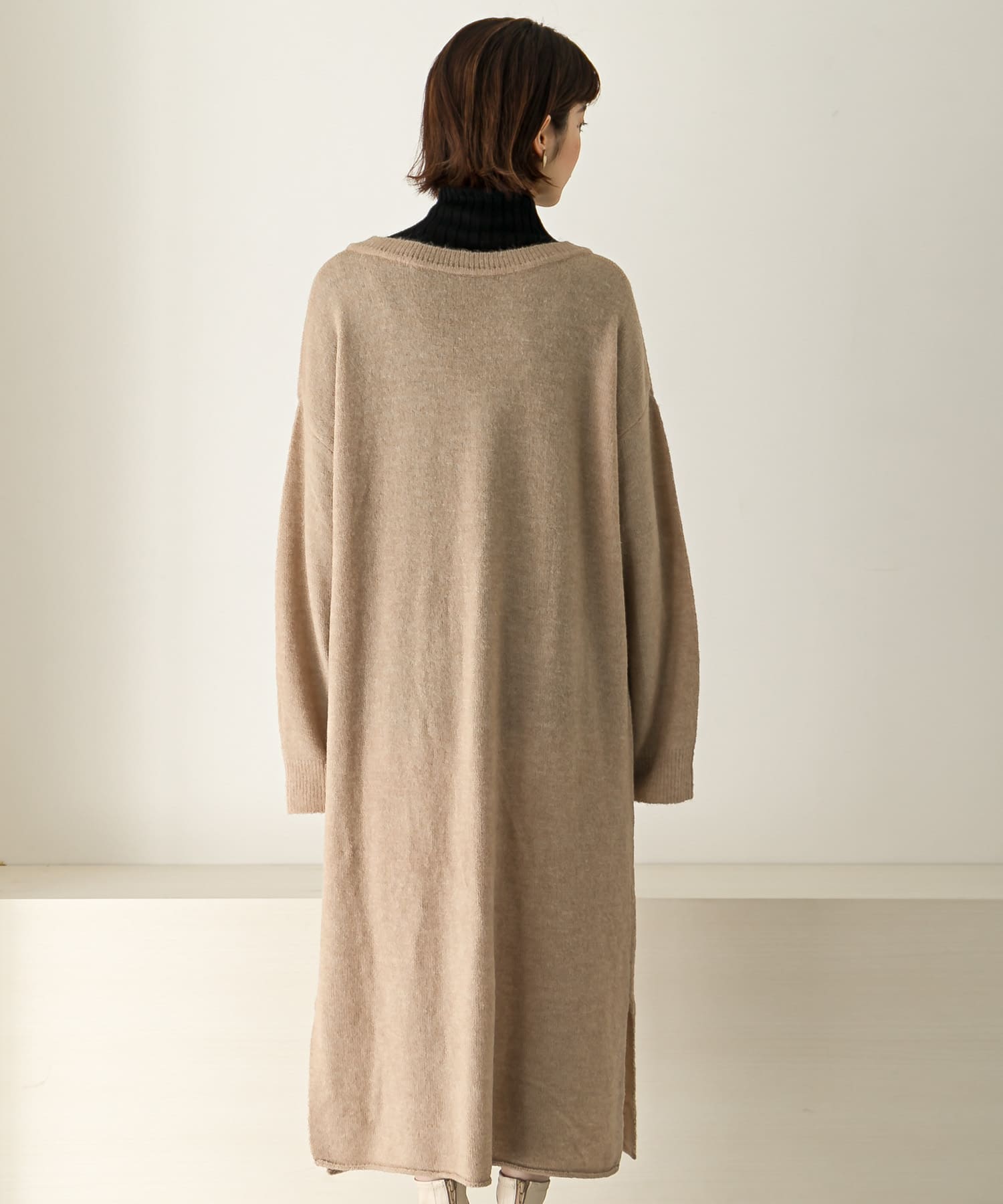 2WAYボタンスリーブニットワンピース∴ BEIGE one