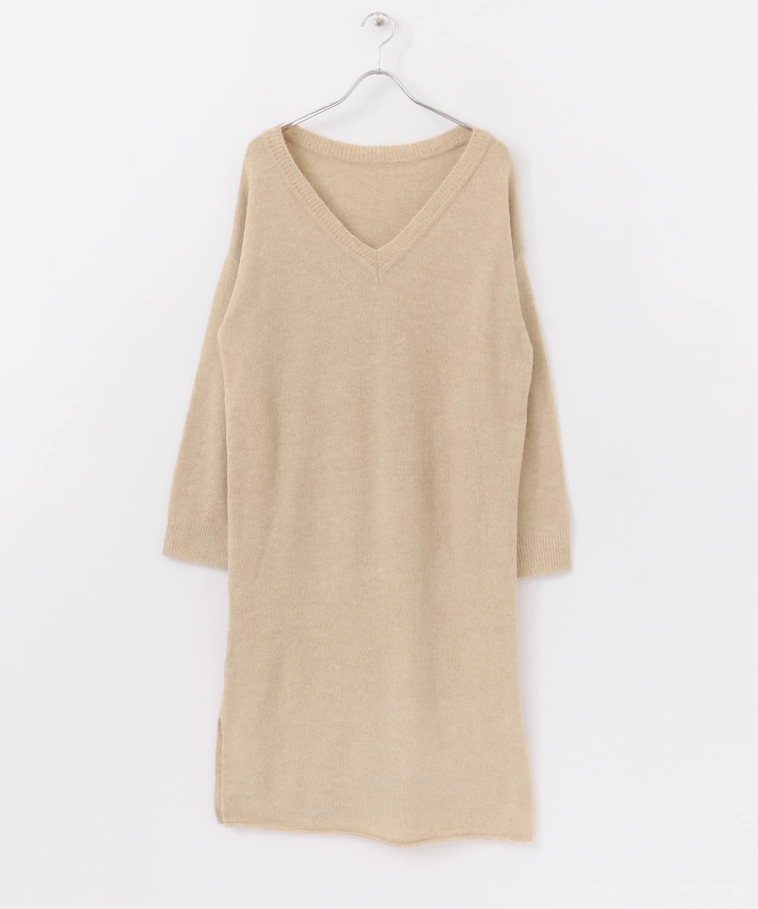 2WAYボタンスリーブニットワンピース∴ BEIGE one