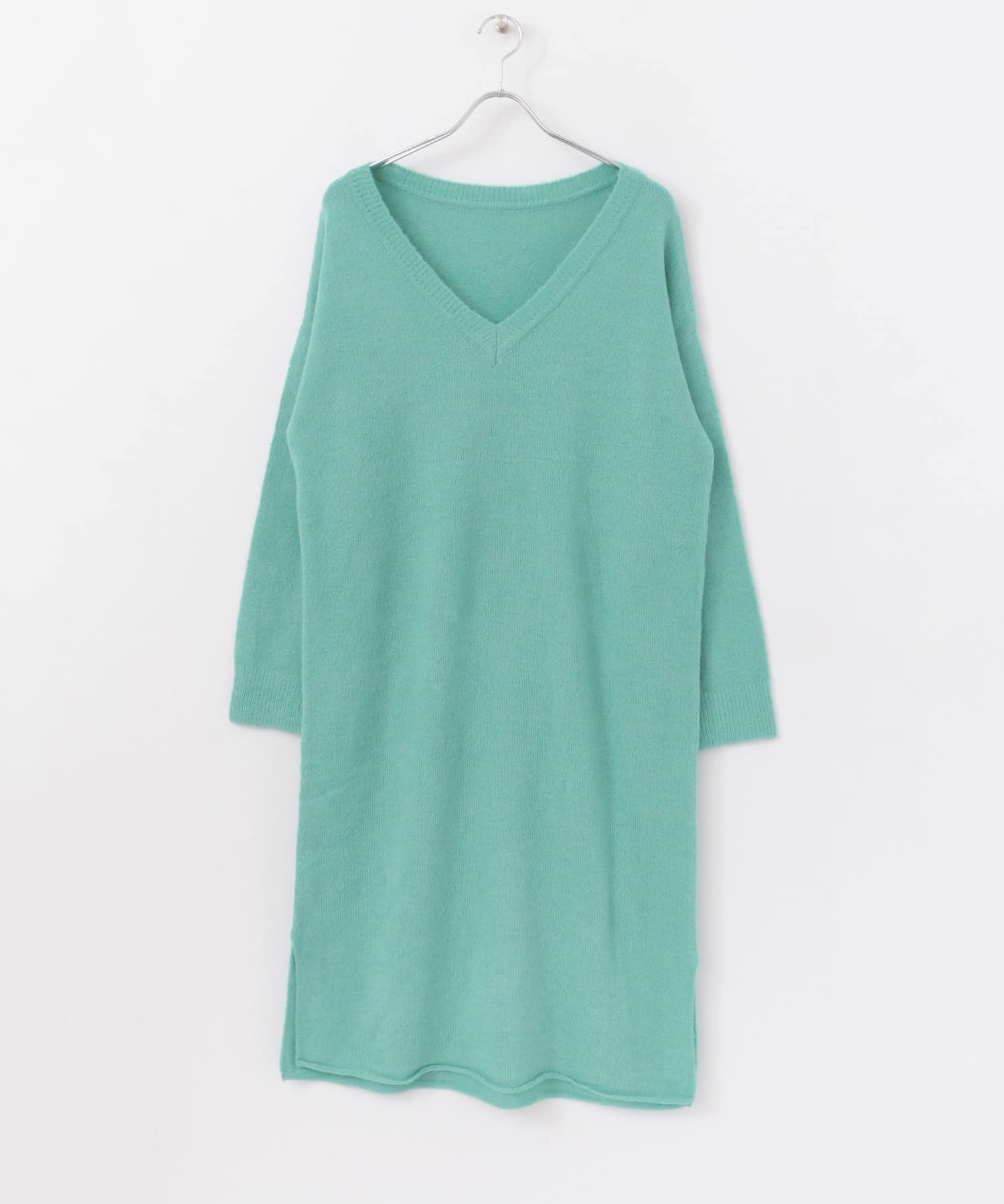 2WAYボタンスリーブニットワンピース∴ TURQUOISE one