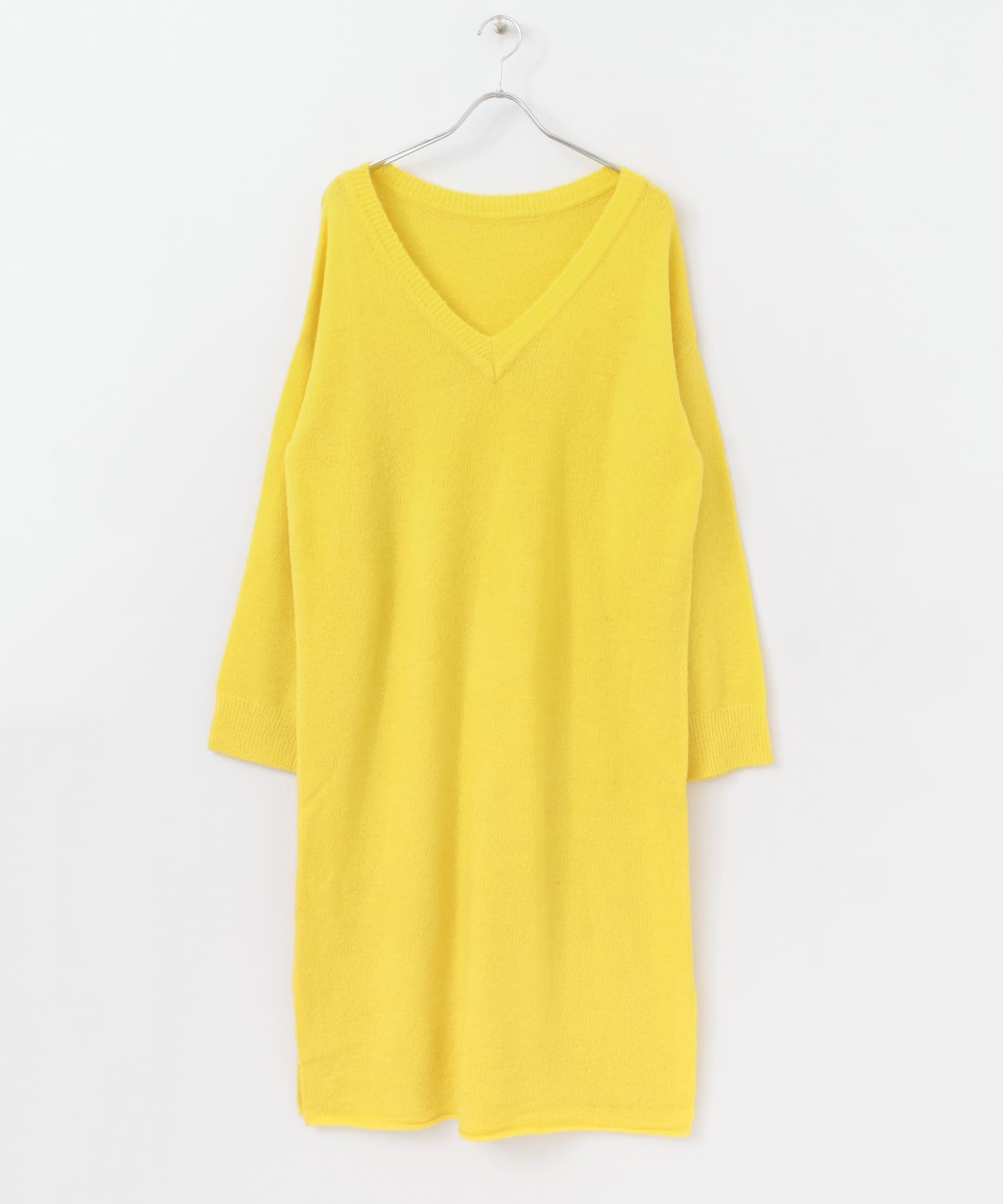 2WAYボタンスリーブニットワンピース∴ YELLOW one