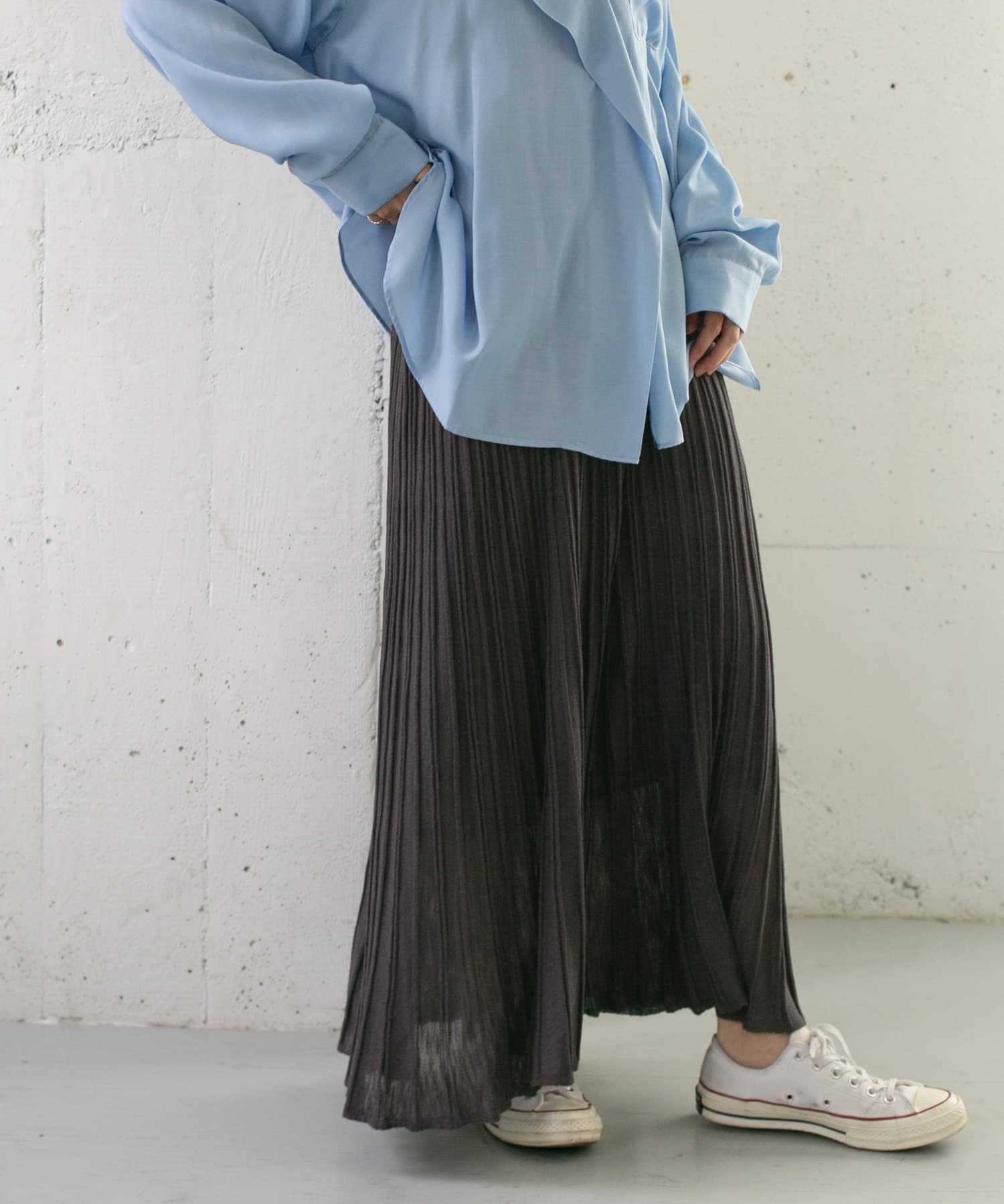 プリーツRIBニットスカート CHARCOAL one