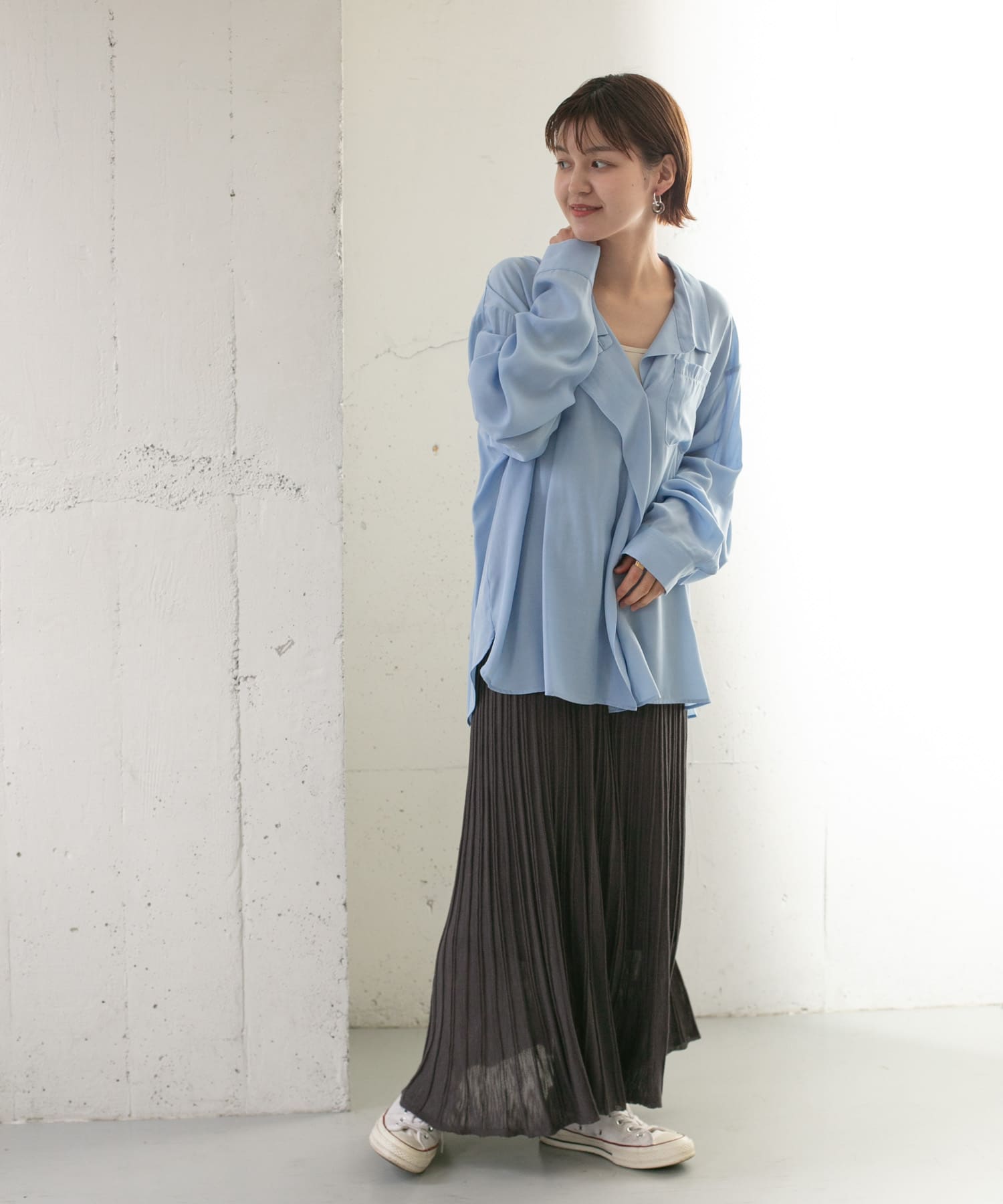 プリーツRIBニットスカート CHARCOAL one