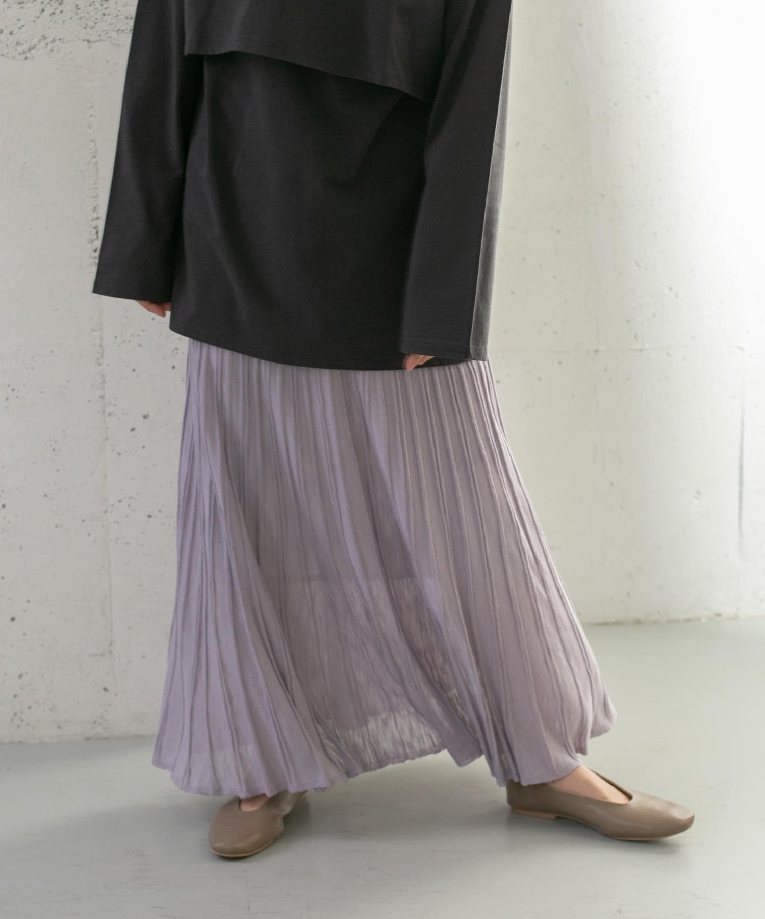 プリーツRIBニットスカート LAVENDER one