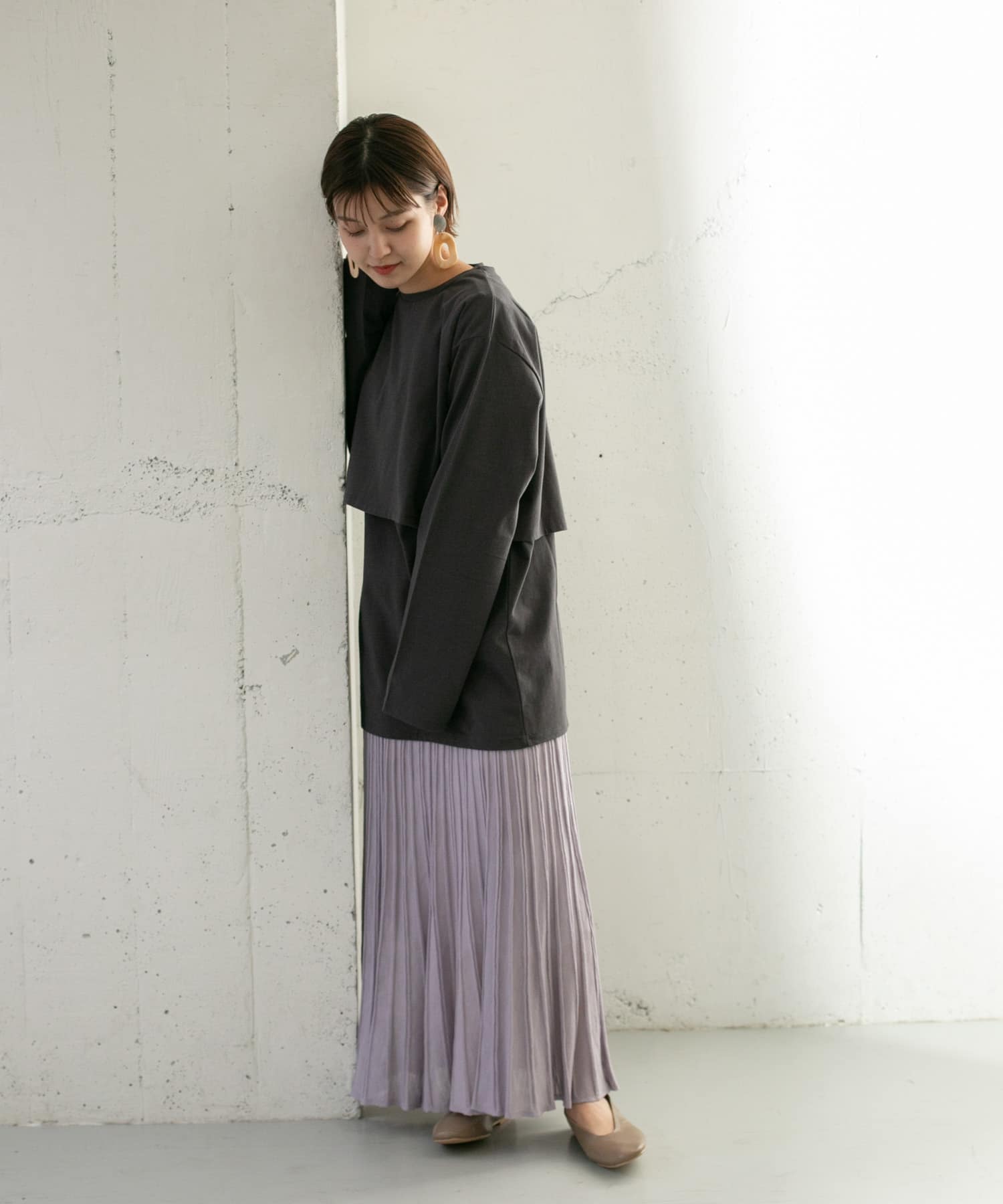 プリーツRIBニットスカート LAVENDER one