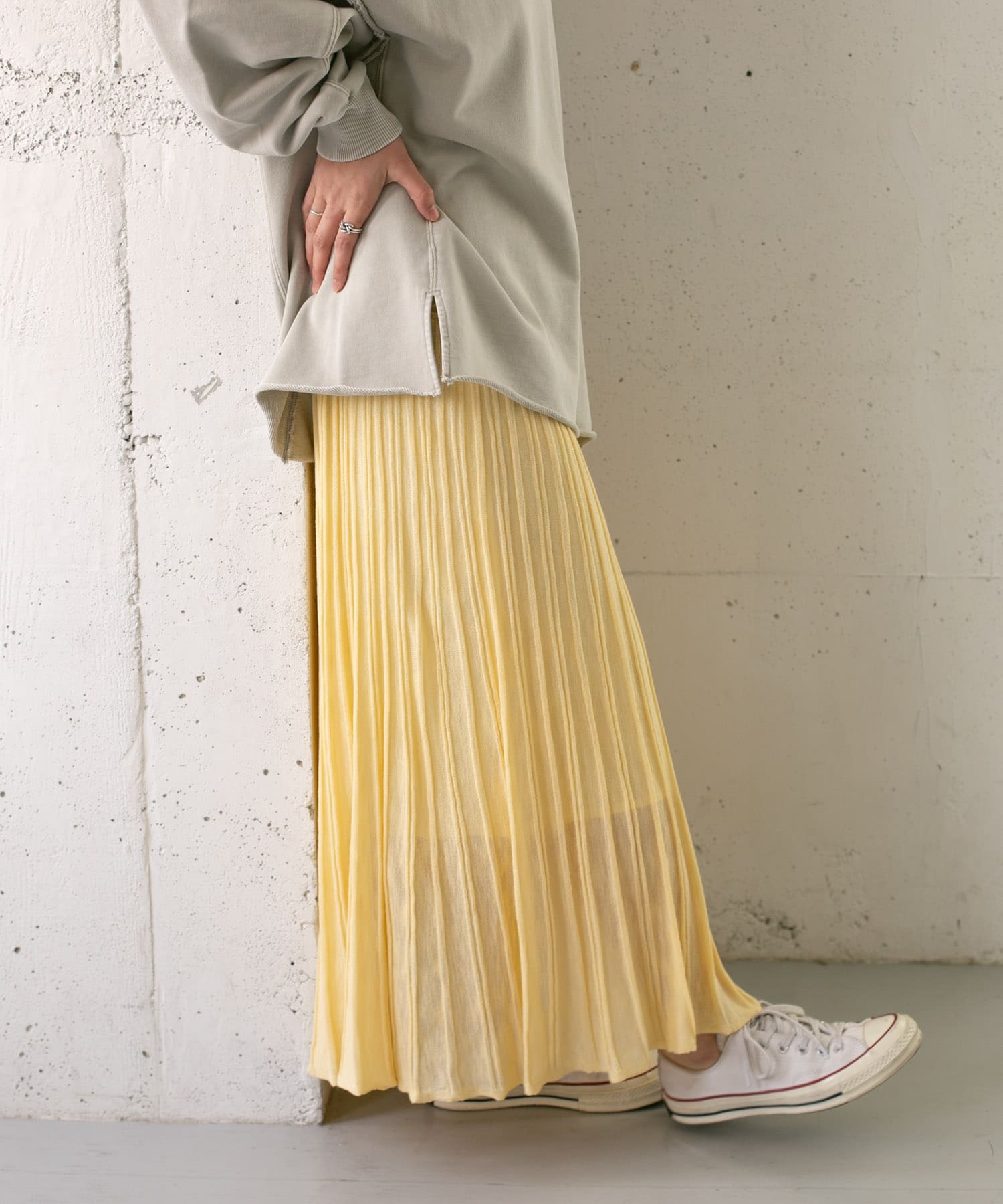 プリーツRIBニットスカート YELLOW one