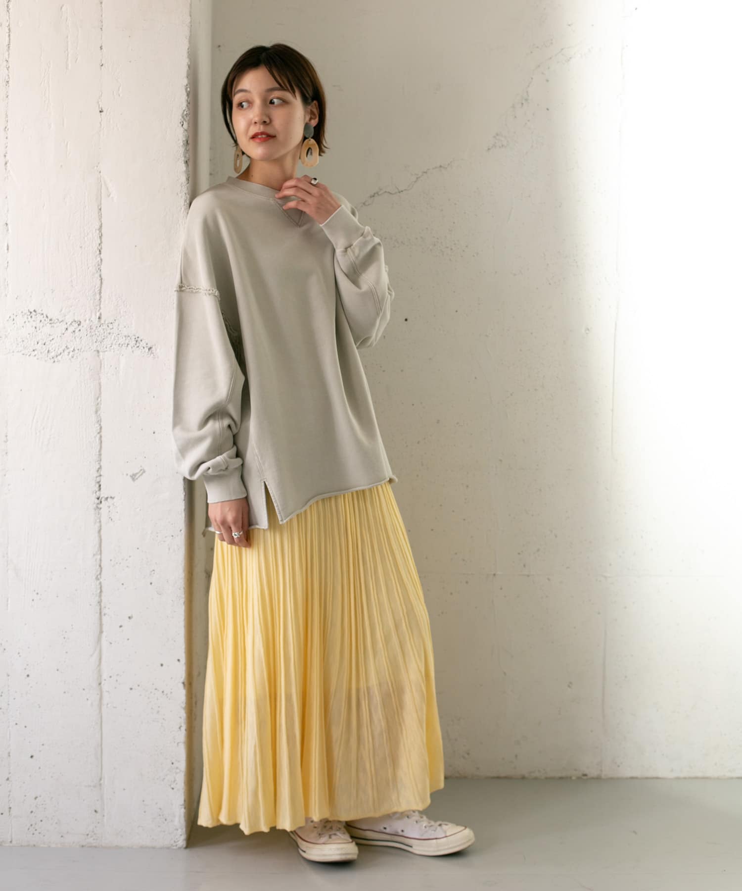 プリーツRIBニットスカート YELLOW one