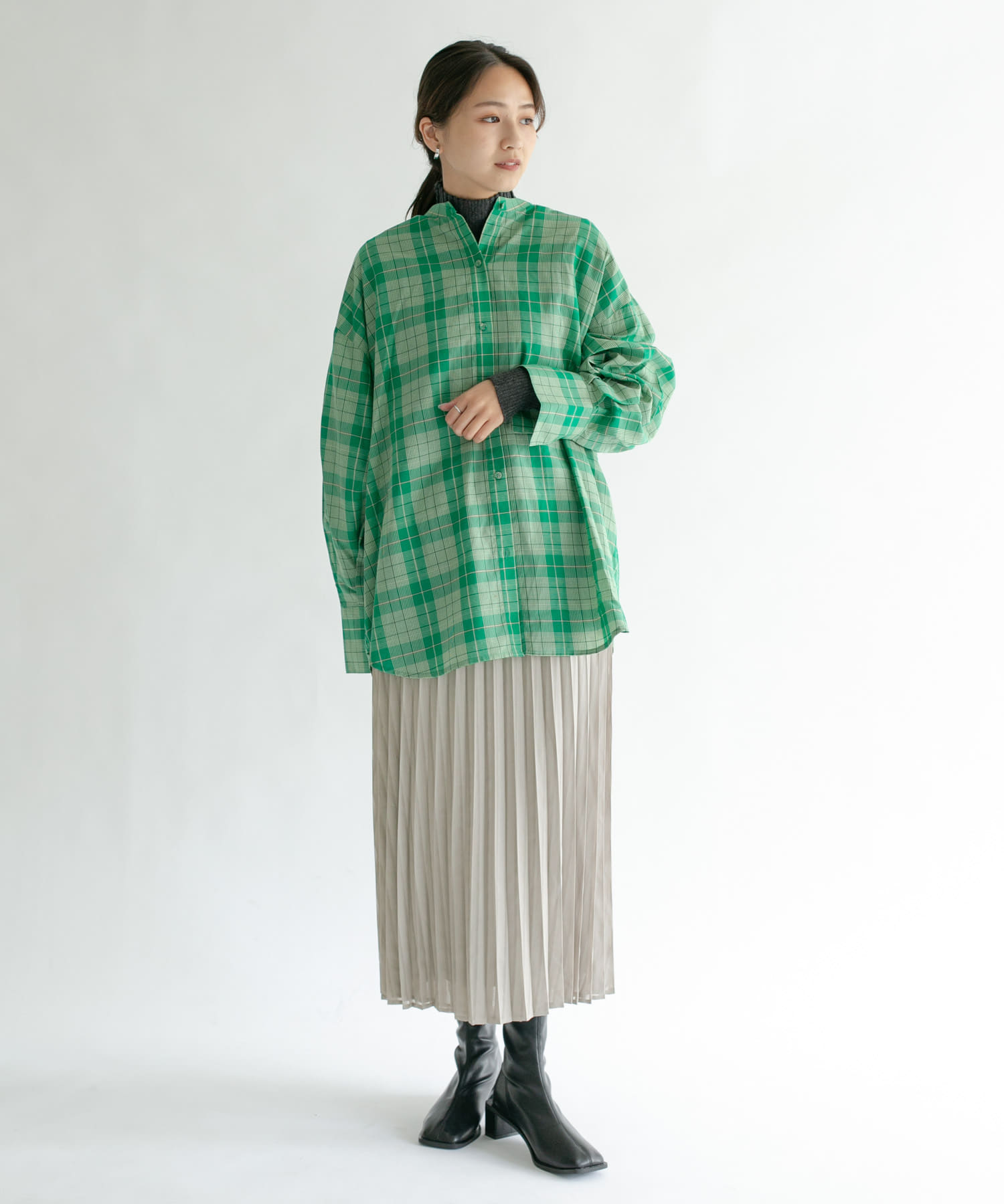 シアーラッププリーツスカート GREIGE one