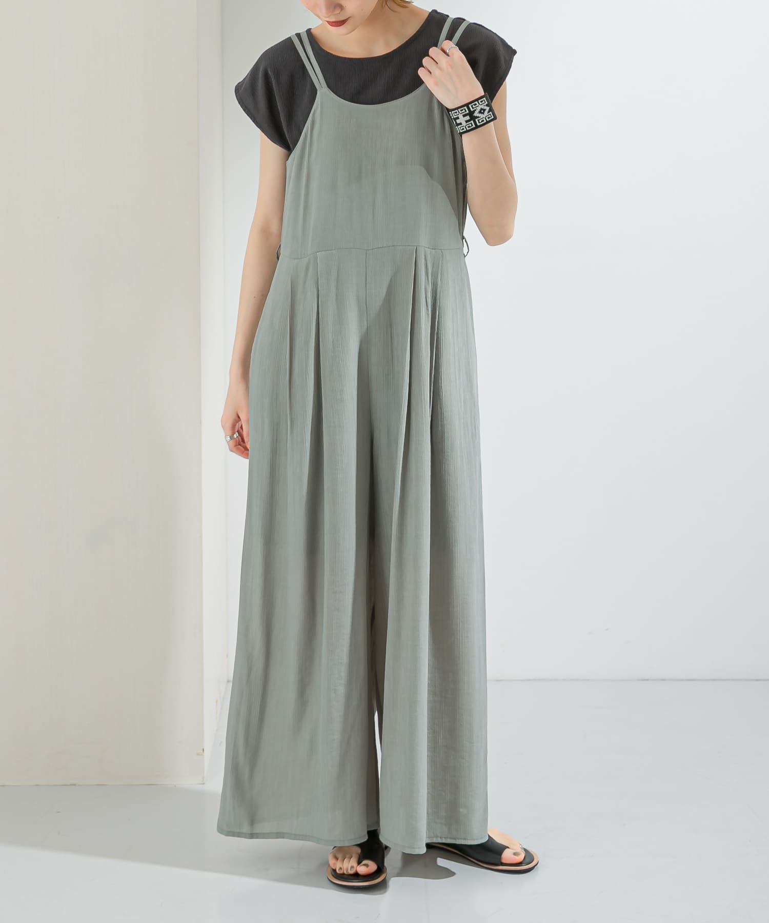 シアーコールワイドキャミサロペット FOG GREEN one