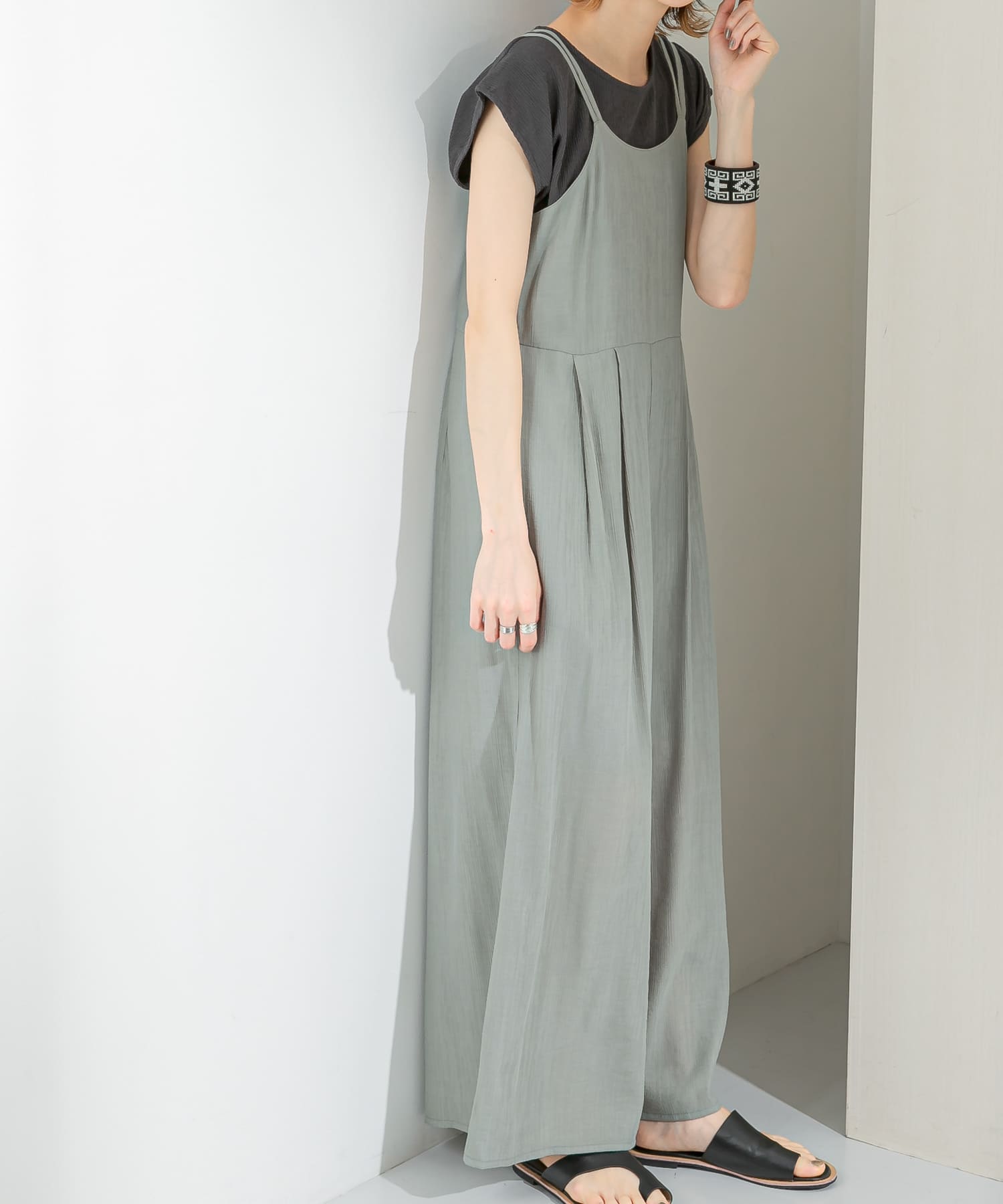 シアーコールワイドキャミサロペット FOG GREEN one