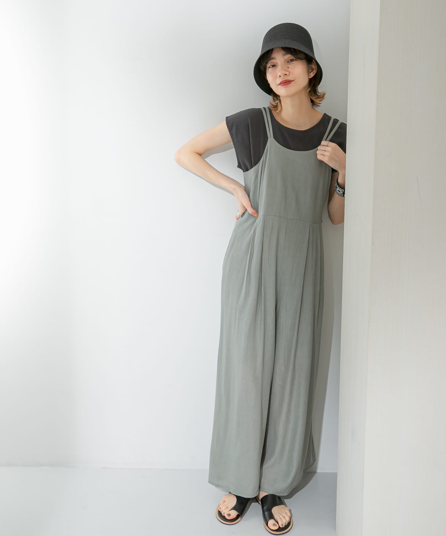 シアーコールワイドキャミサロペット FOG GREEN one