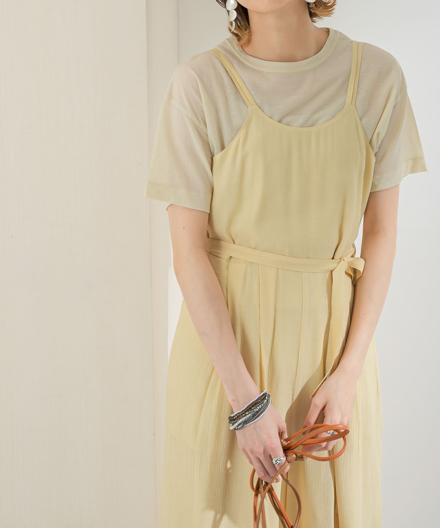 シアーコールワイドキャミサロペット YELLOW one