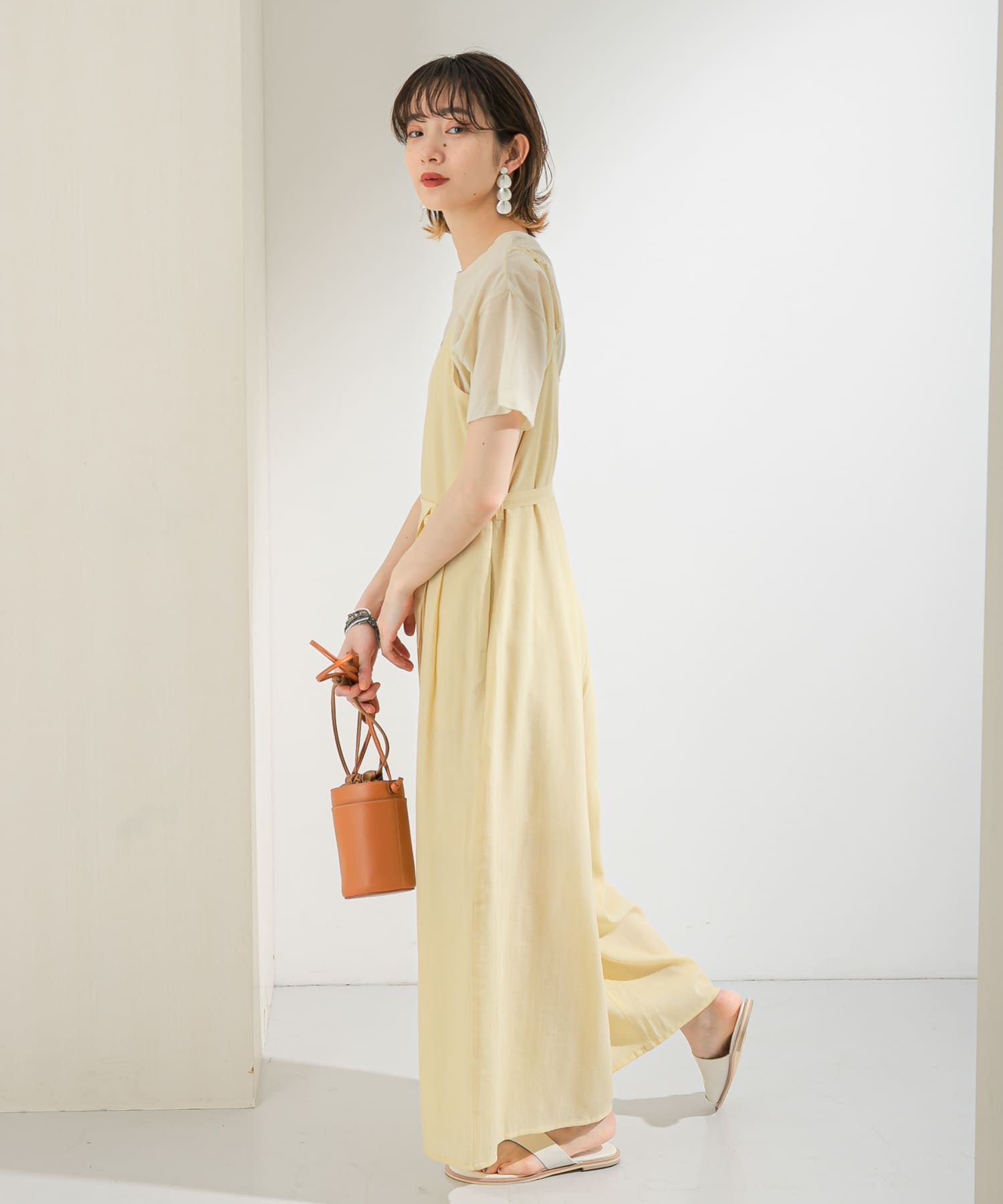 シアーコールワイドキャミサロペット YELLOW one