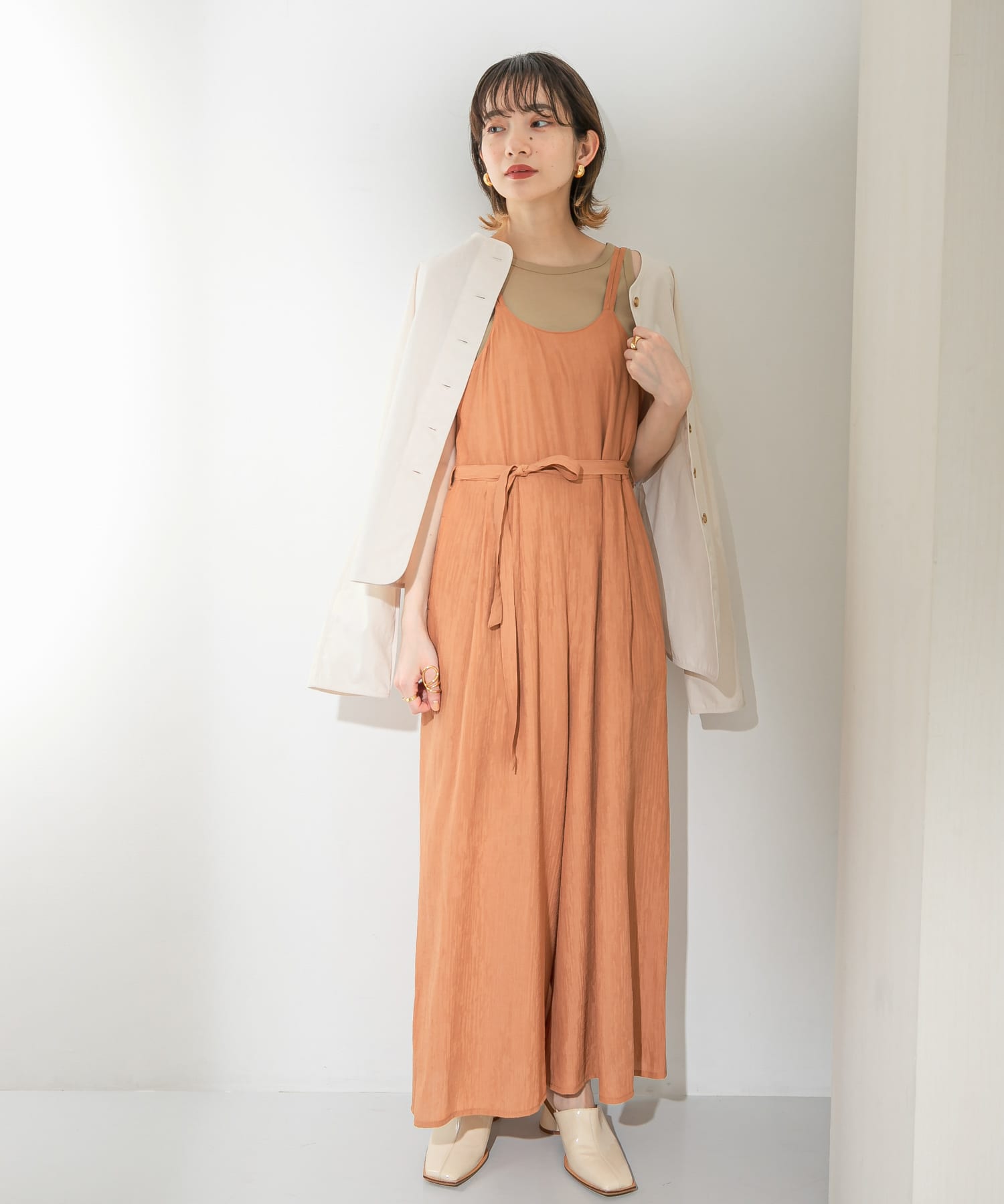 シアーコールワイドキャミサロペット ORG BROWN one