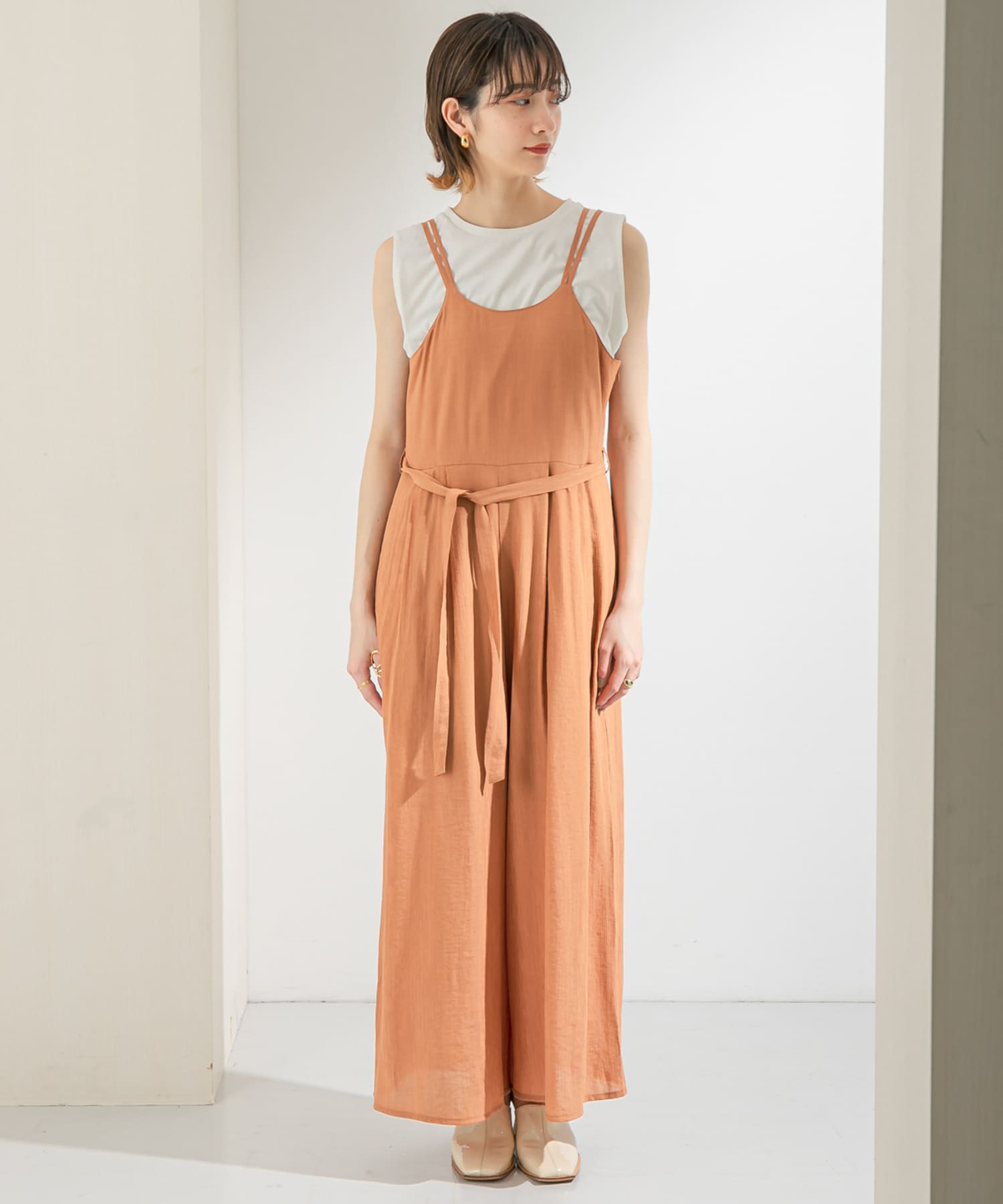 シアーコールワイドキャミサロペット ORG BROWN one