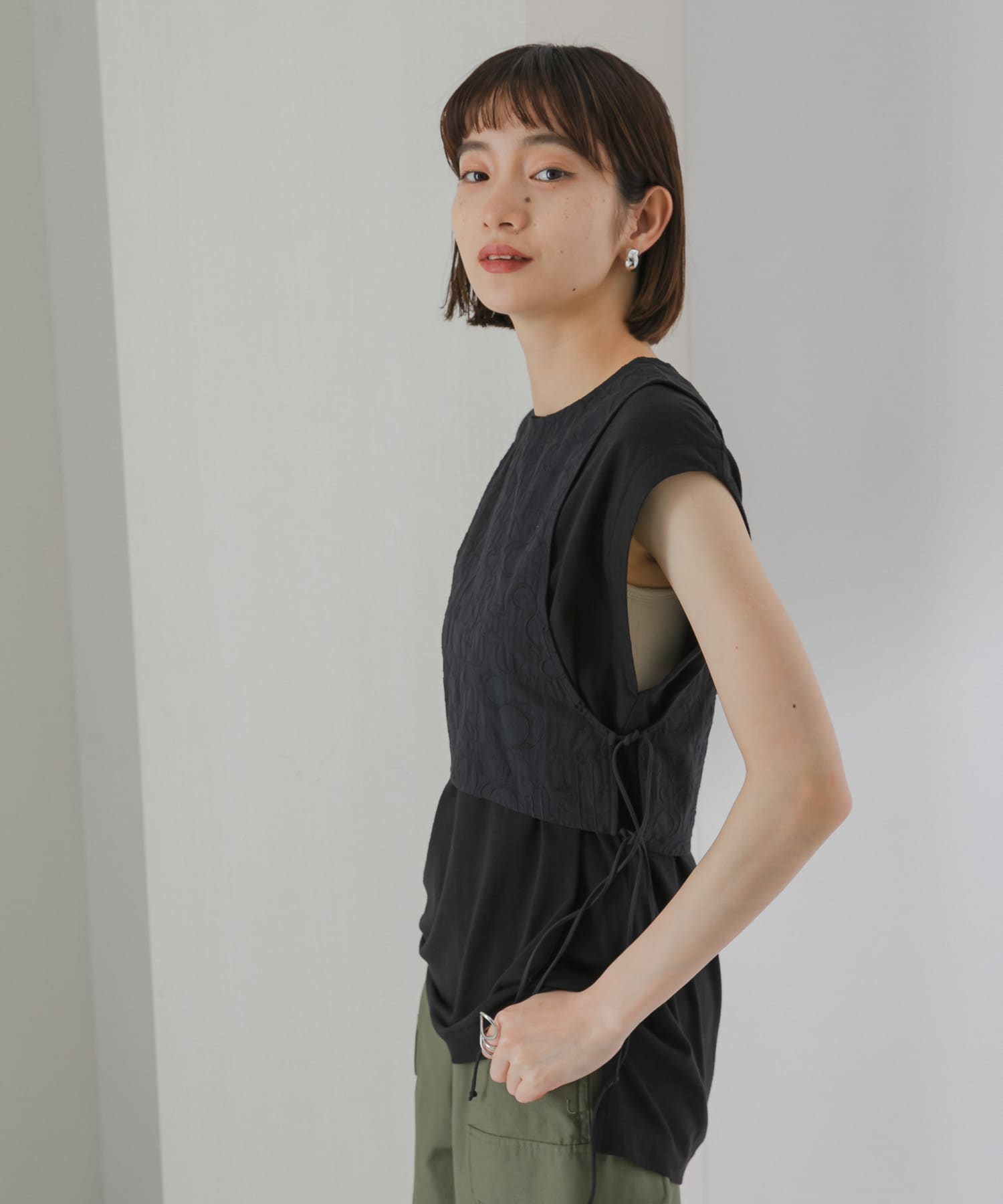 刺繍サイドリボンベスト D.NAVY one