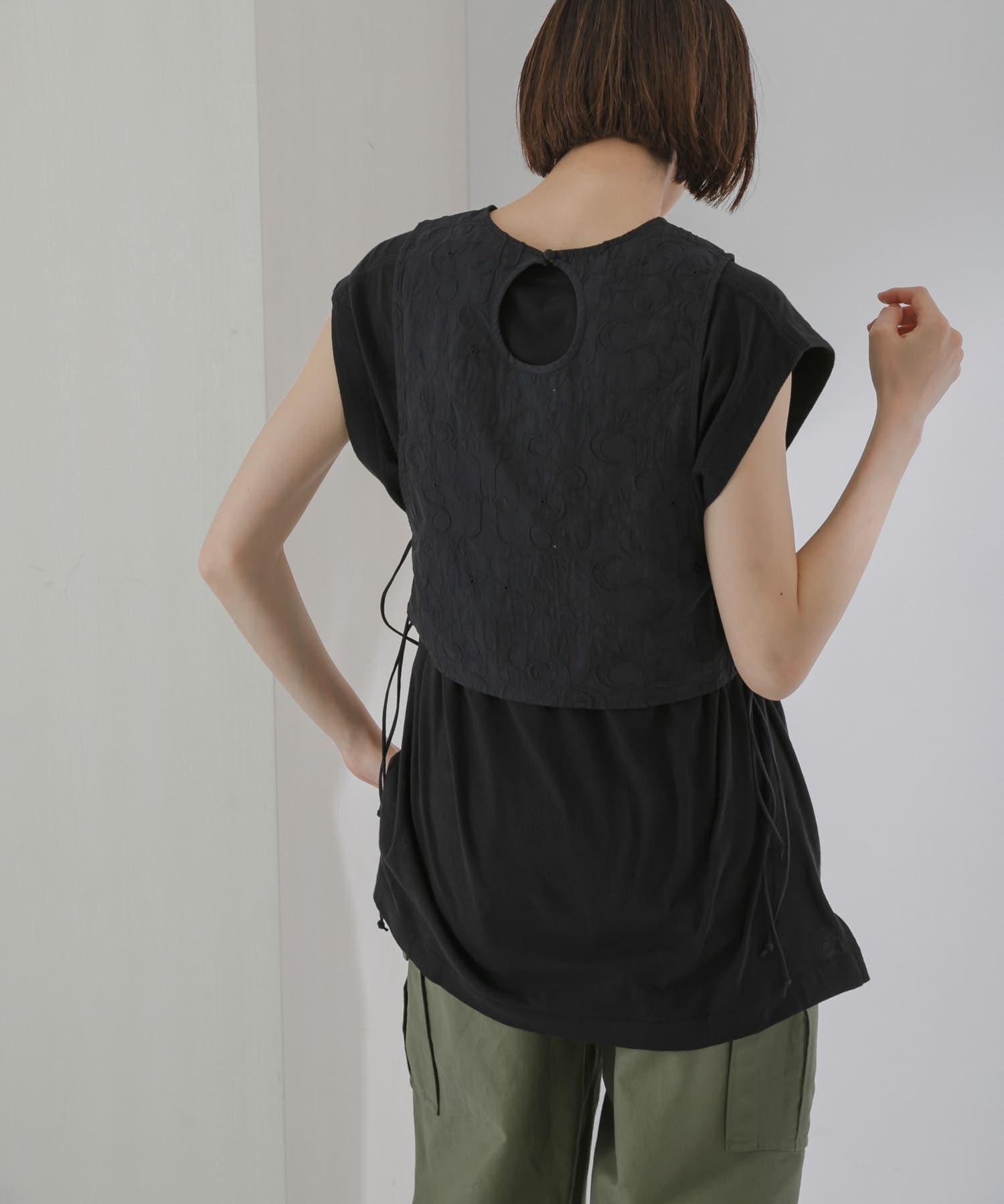 刺繍サイドリボンベスト D.NAVY one