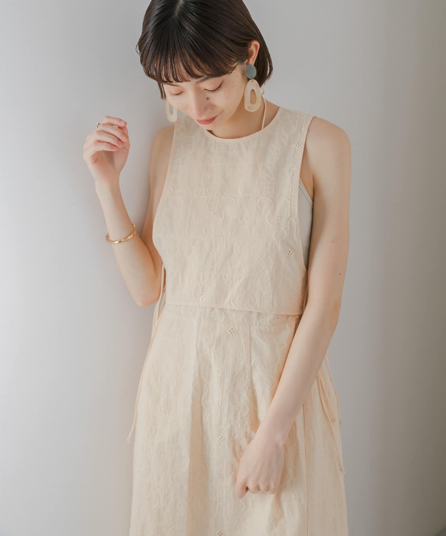 刺繍サイドリボンベスト APRICOT one