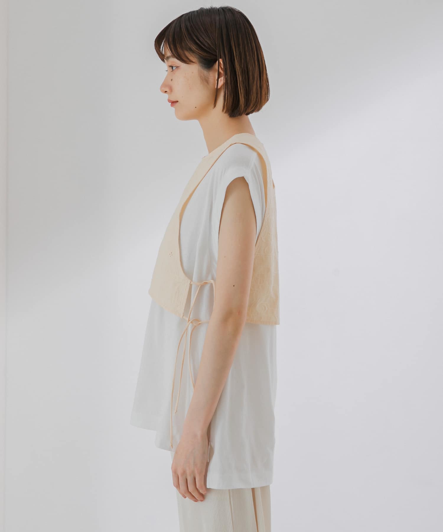 刺繍サイドリボンベスト APRICOT one
