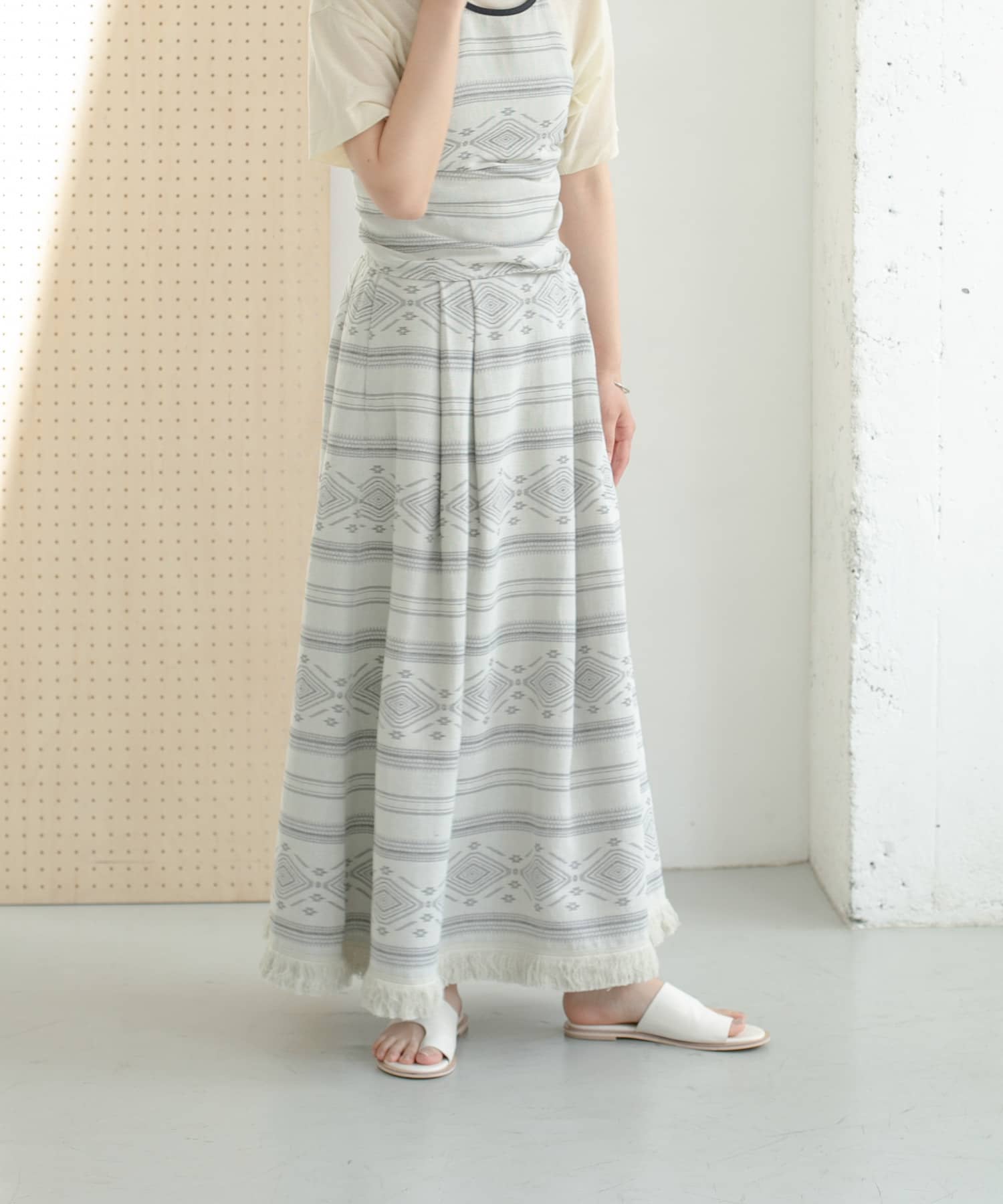 エスニック柄ボリュームスカート GRAY one