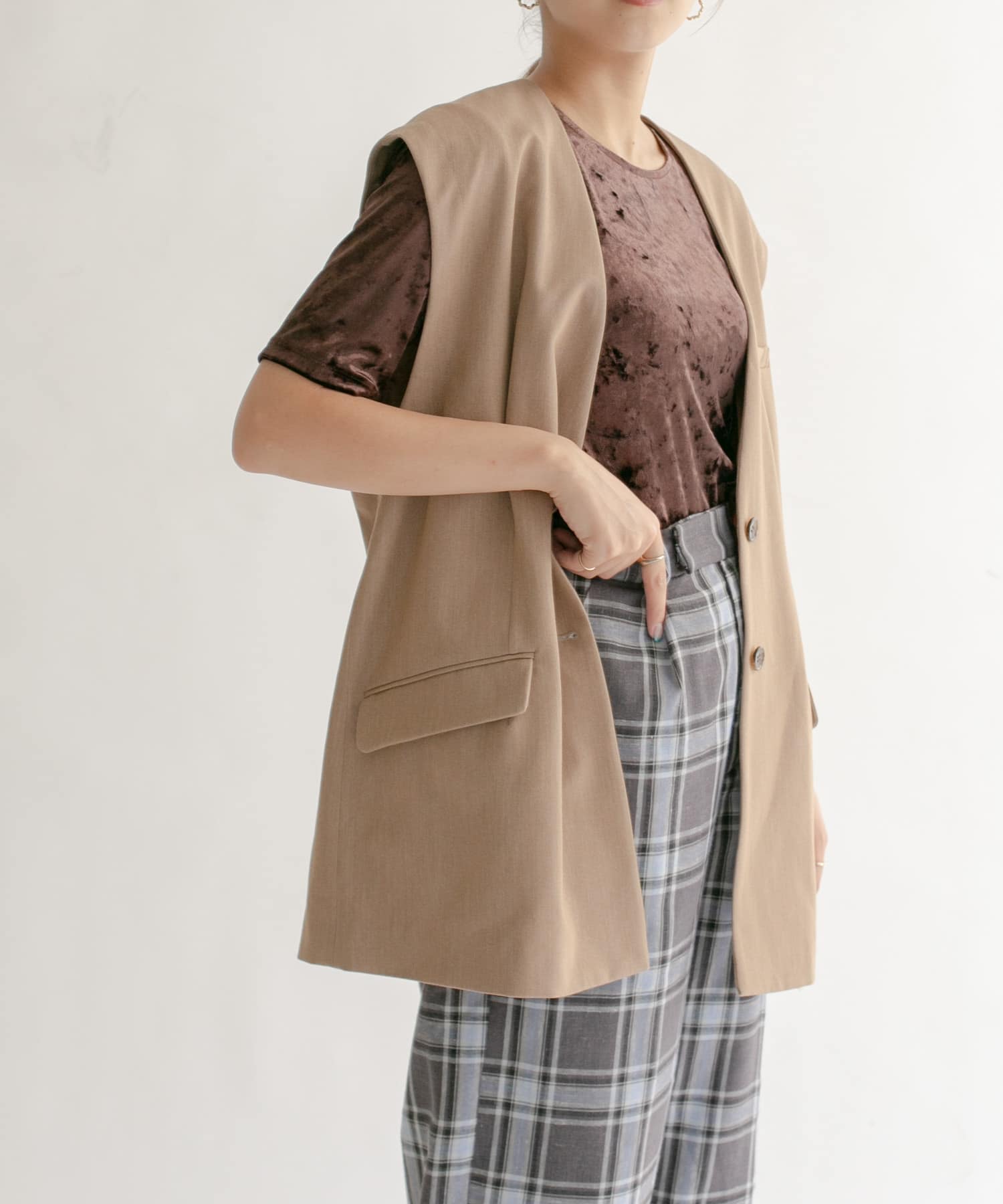 コンパクトベロアTシャツ D.BROWN one