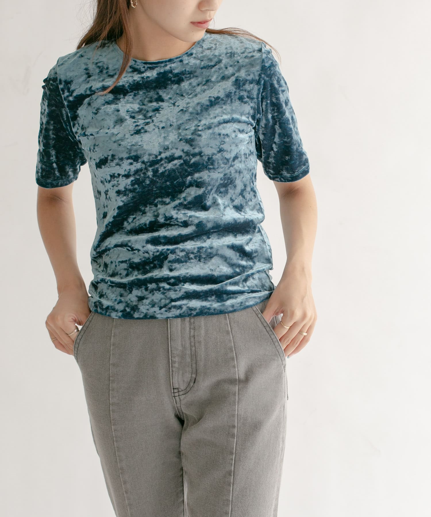 コンパクトベロアTシャツ FOG BLUE one