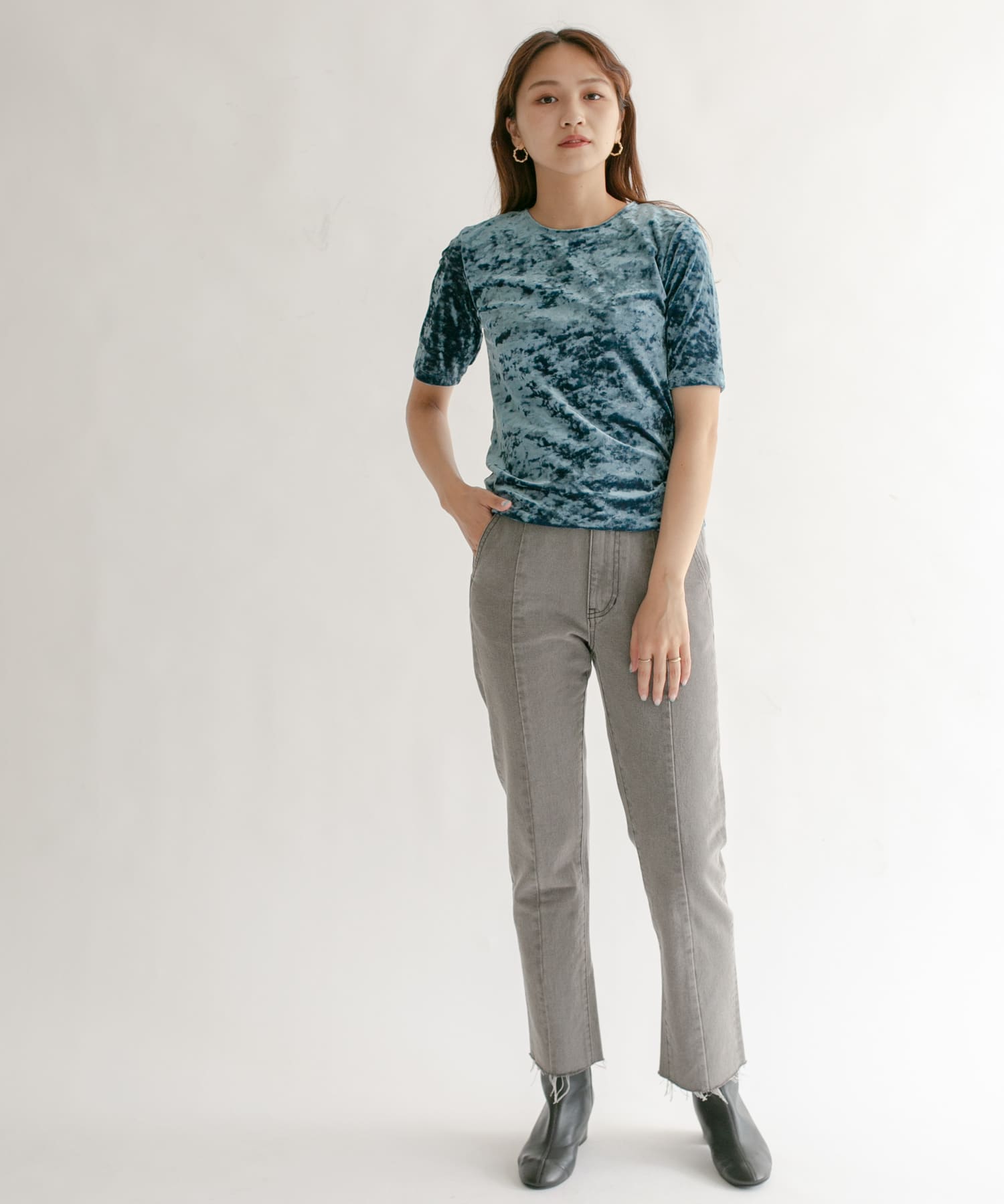 コンパクトベロアTシャツ FOG BLUE one