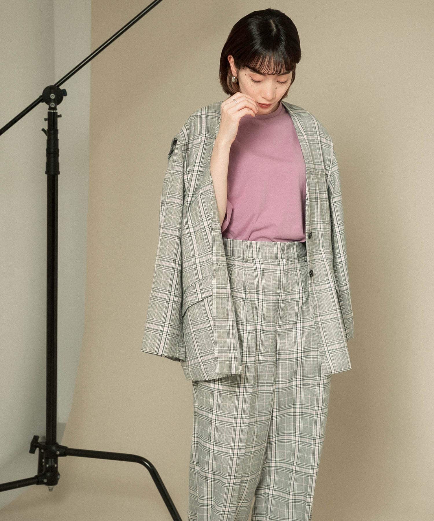 2WAYノーカラージャケット GRAY CHECK one