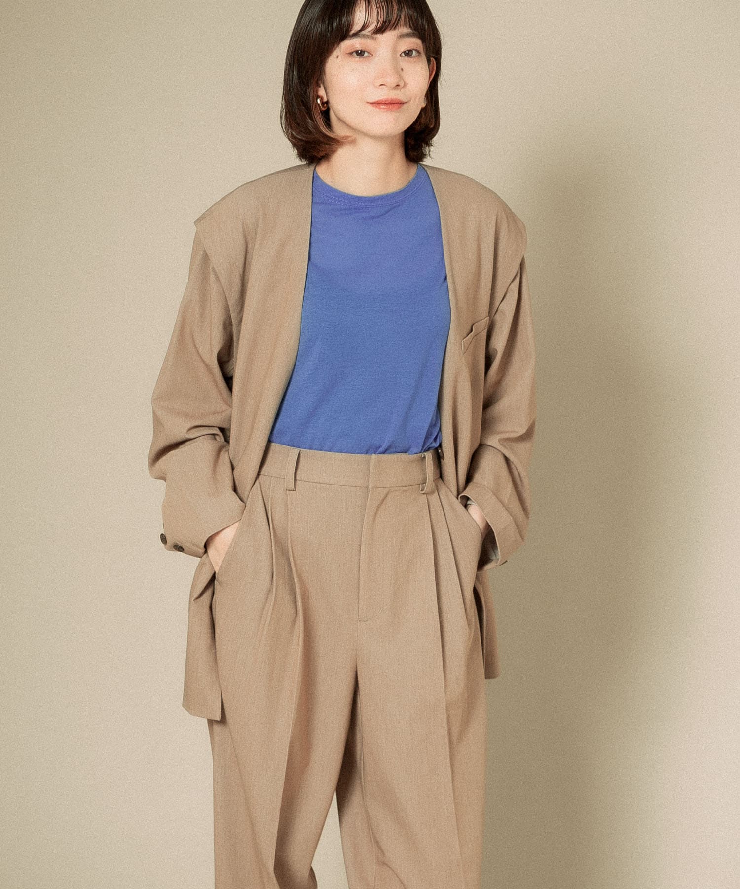 2WAYノーカラージャケット BEIGE one