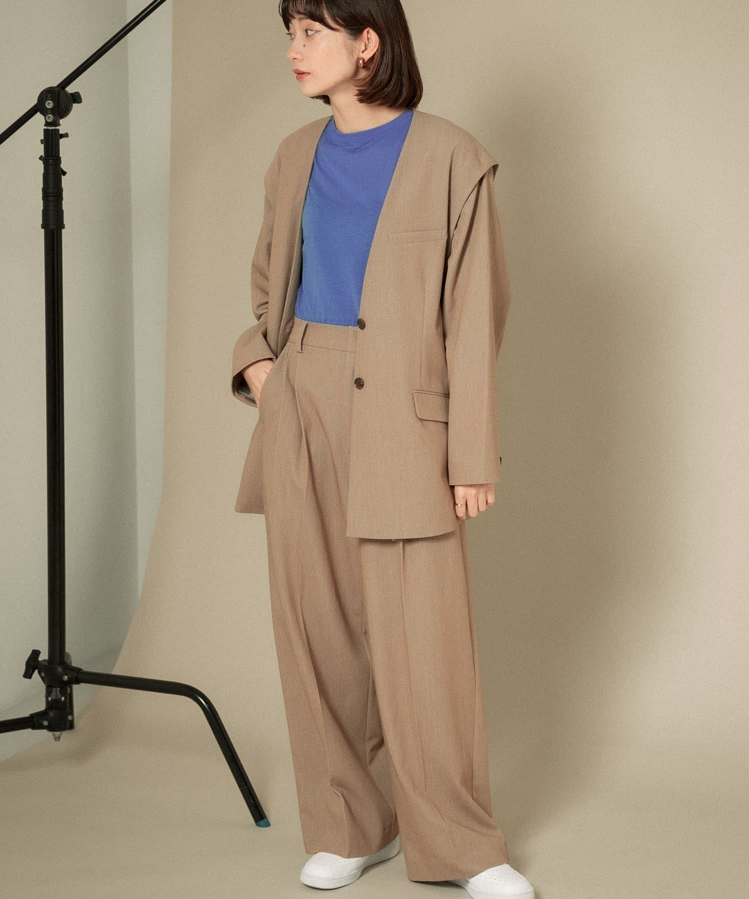 2WAYノーカラージャケット BEIGE one