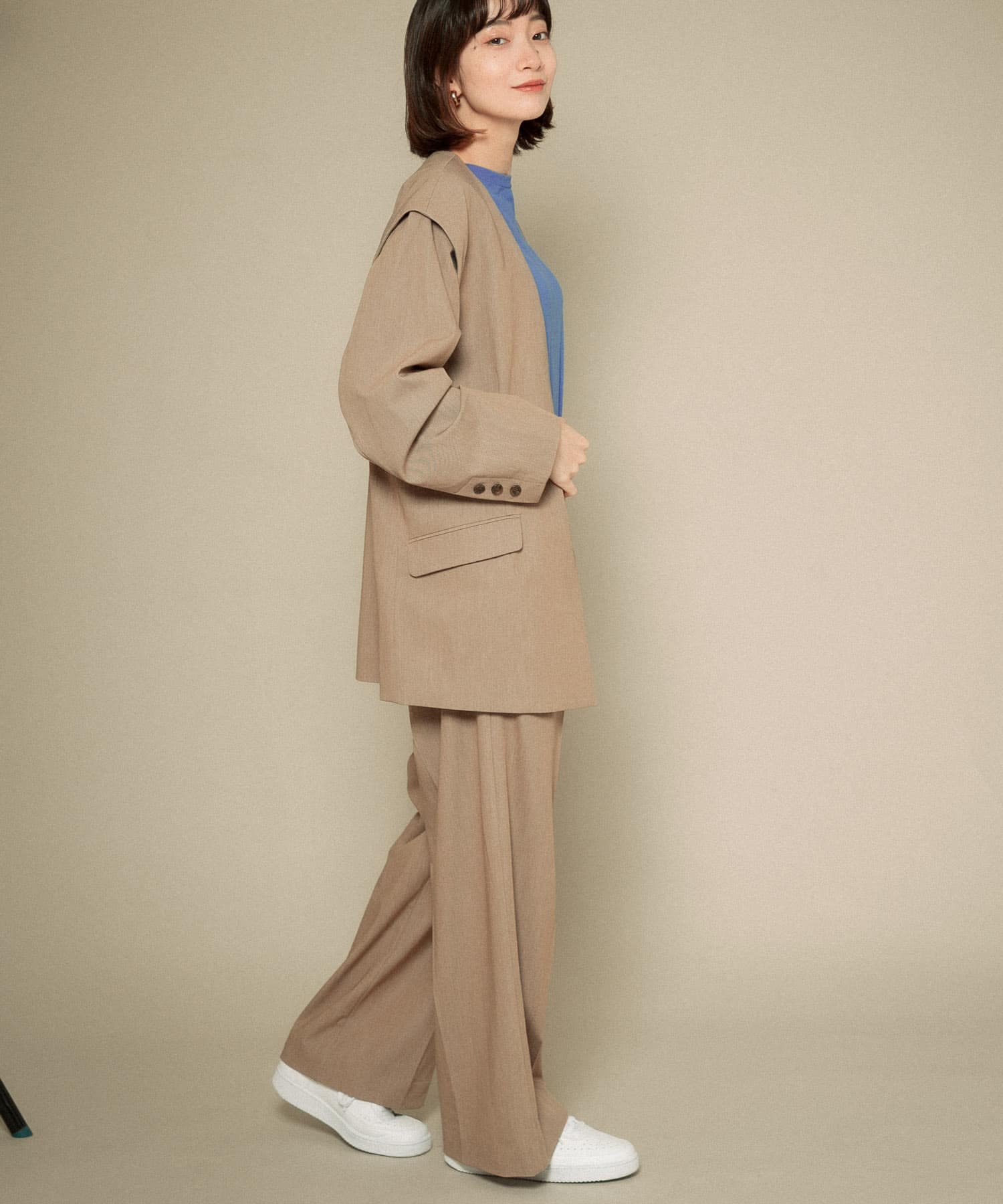 2WAYノーカラージャケット BEIGE one