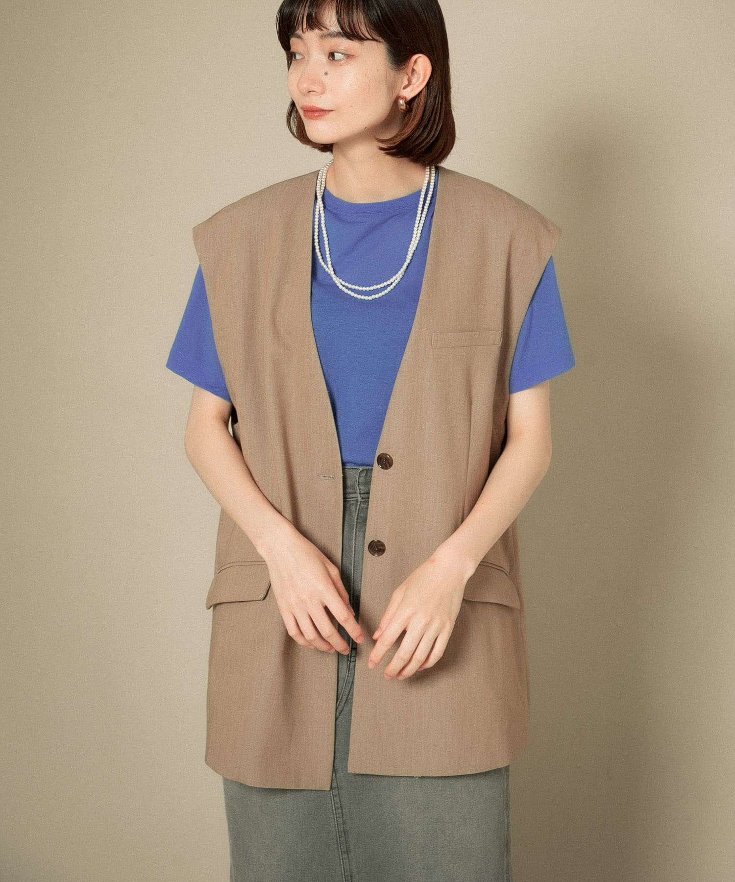 2WAYノーカラージャケット BEIGE one