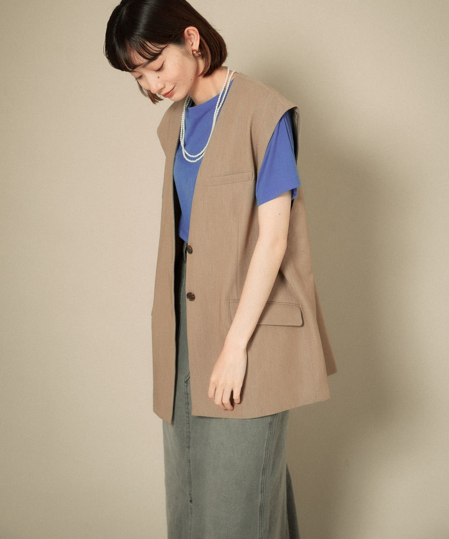 2WAYノーカラージャケット BEIGE one