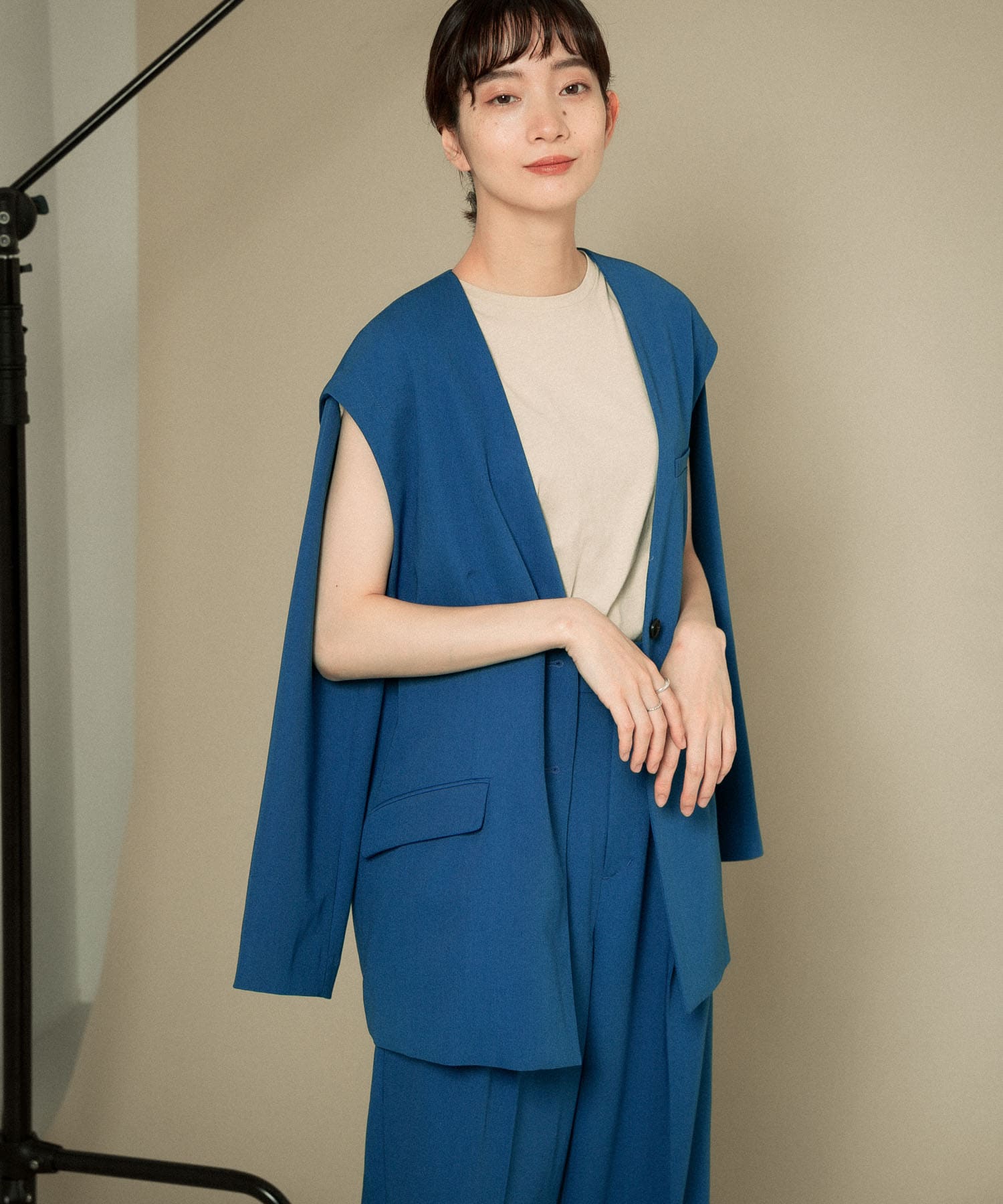 2WAYノーカラージャケット BLUE one