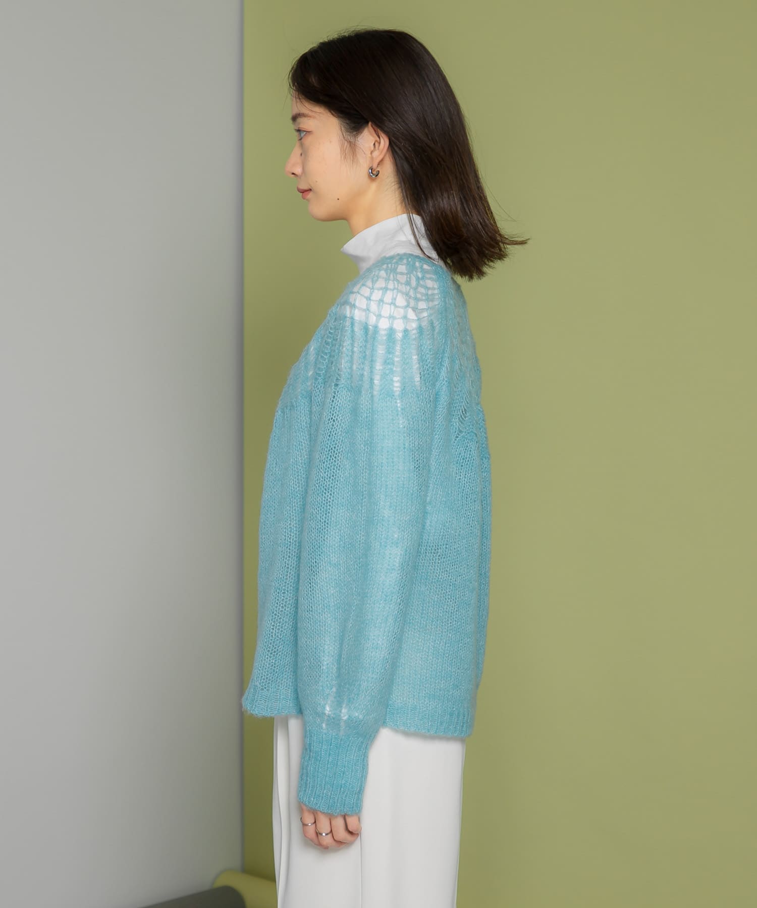 メッシュネックニット BLUE one