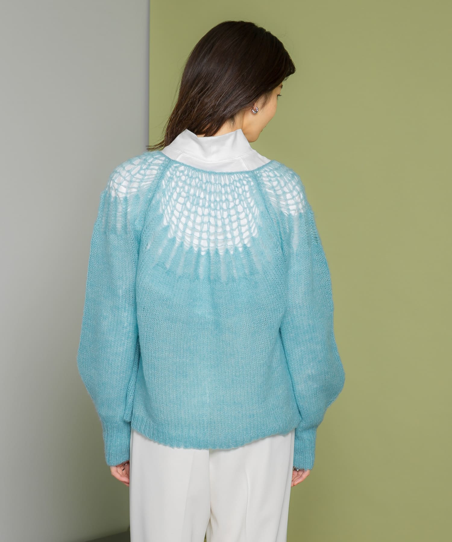 メッシュネックニット BLUE one