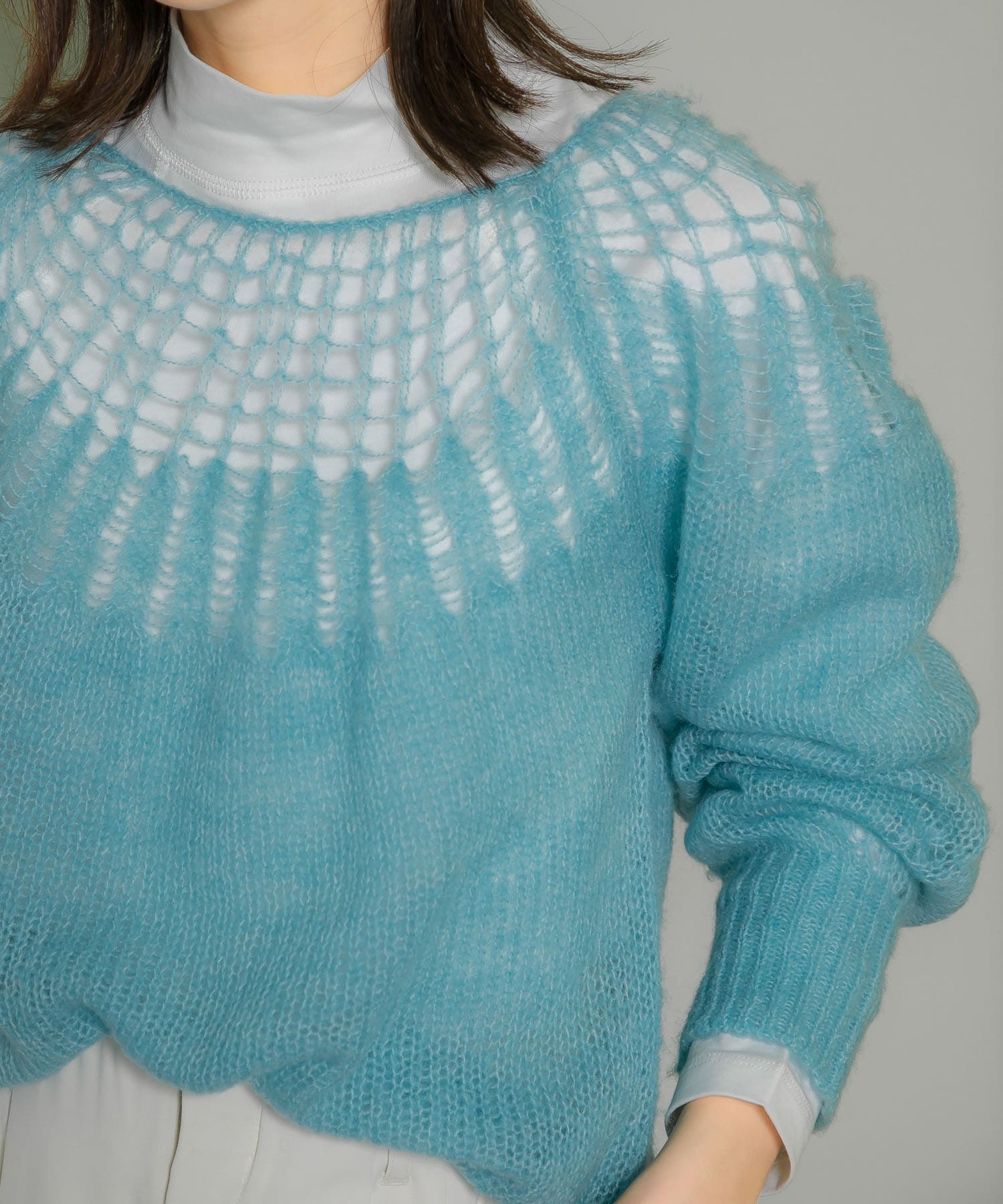 メッシュネックニット BLUE one