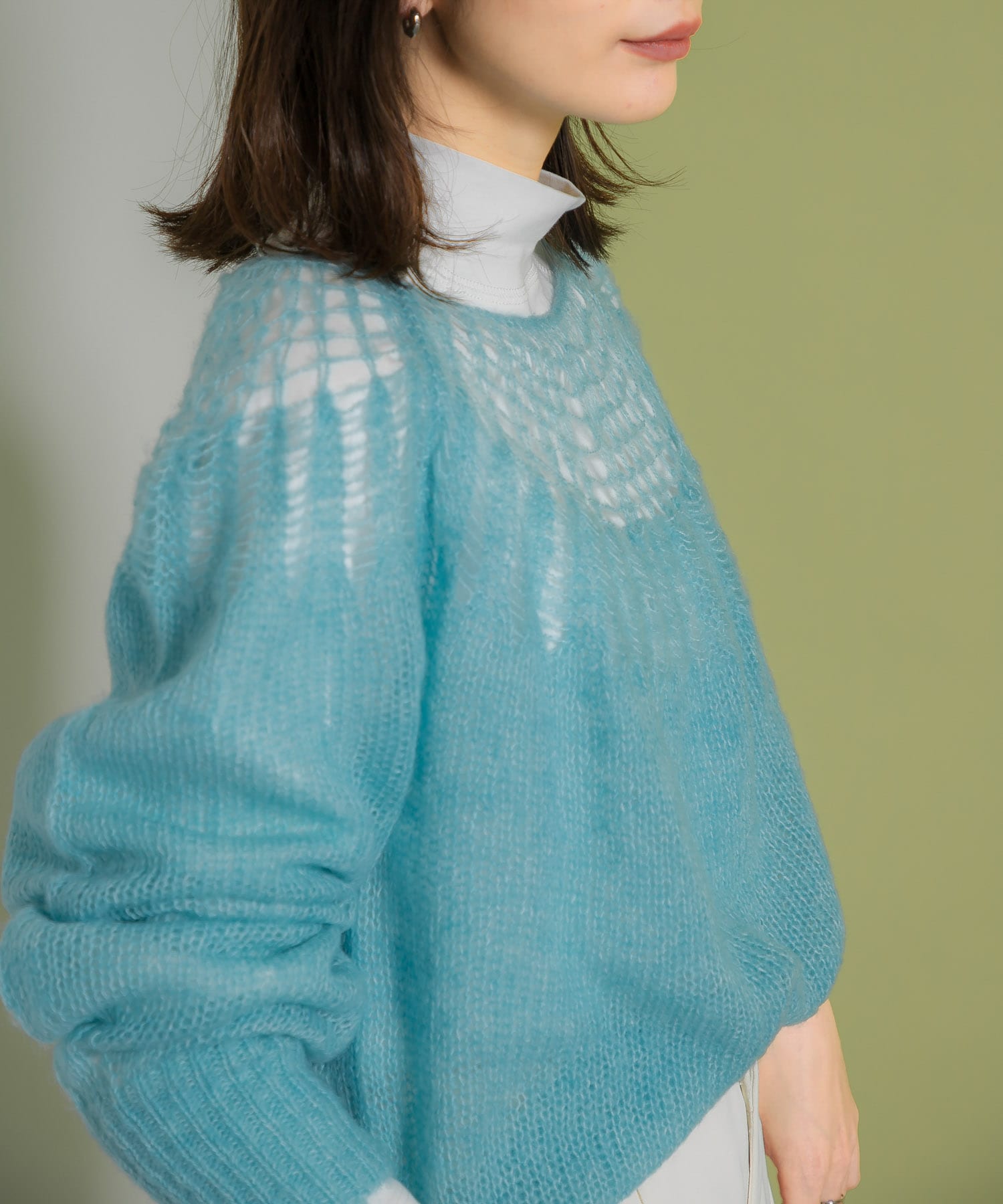 メッシュネックニット BLUE one