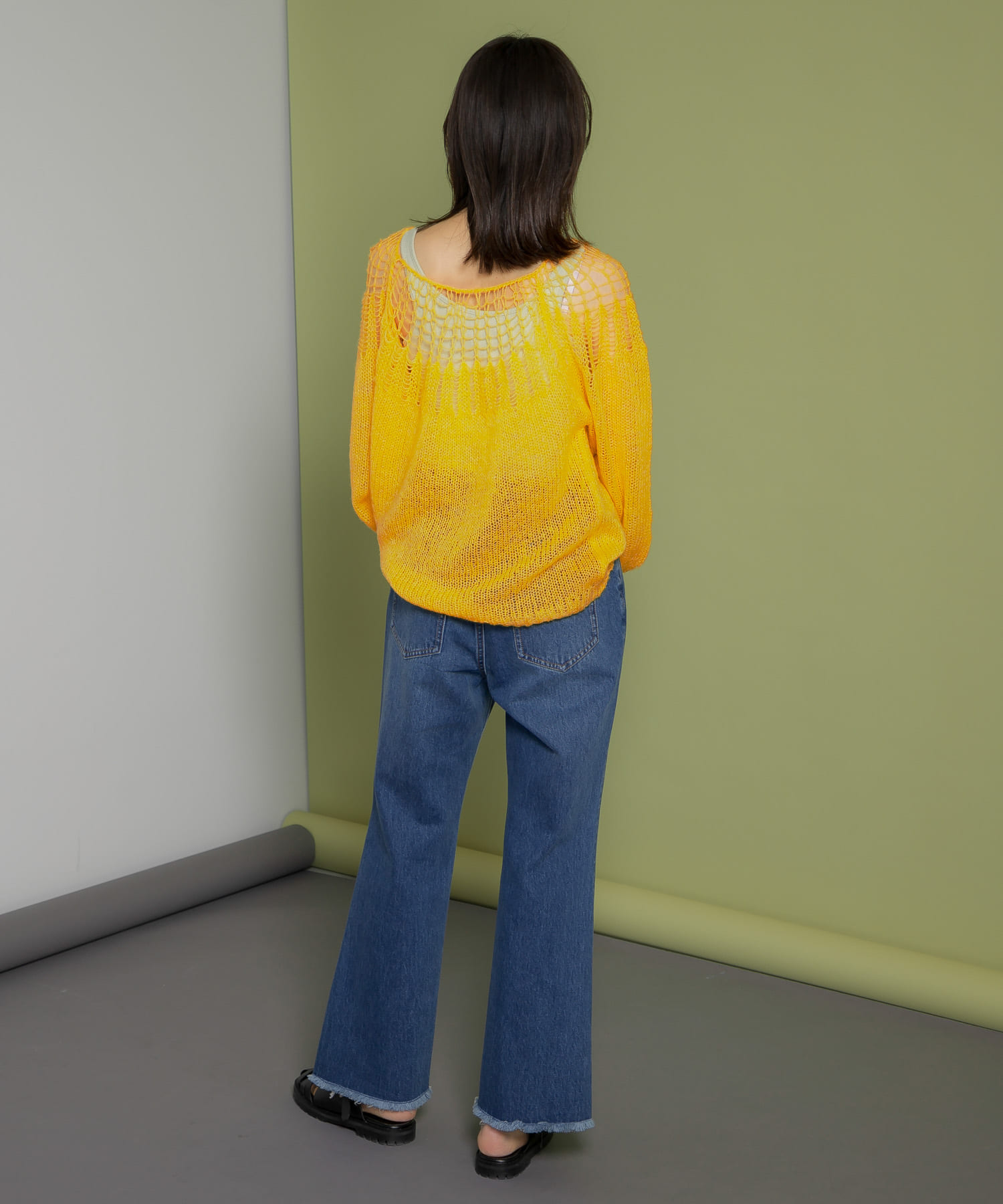 メッシュネックニット YELLOW one