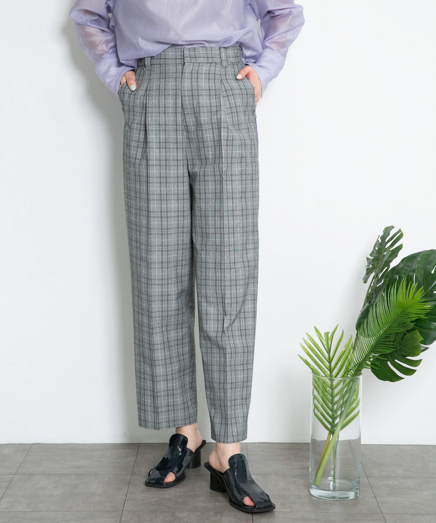 センタープレスWIDEチェックパンツ GRAY one