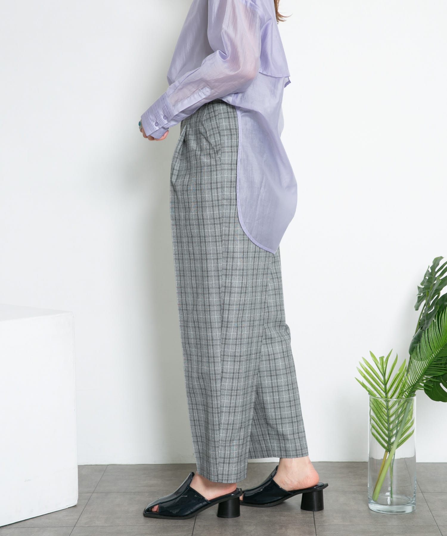 センタープレスWIDEチェックパンツ GRAY one