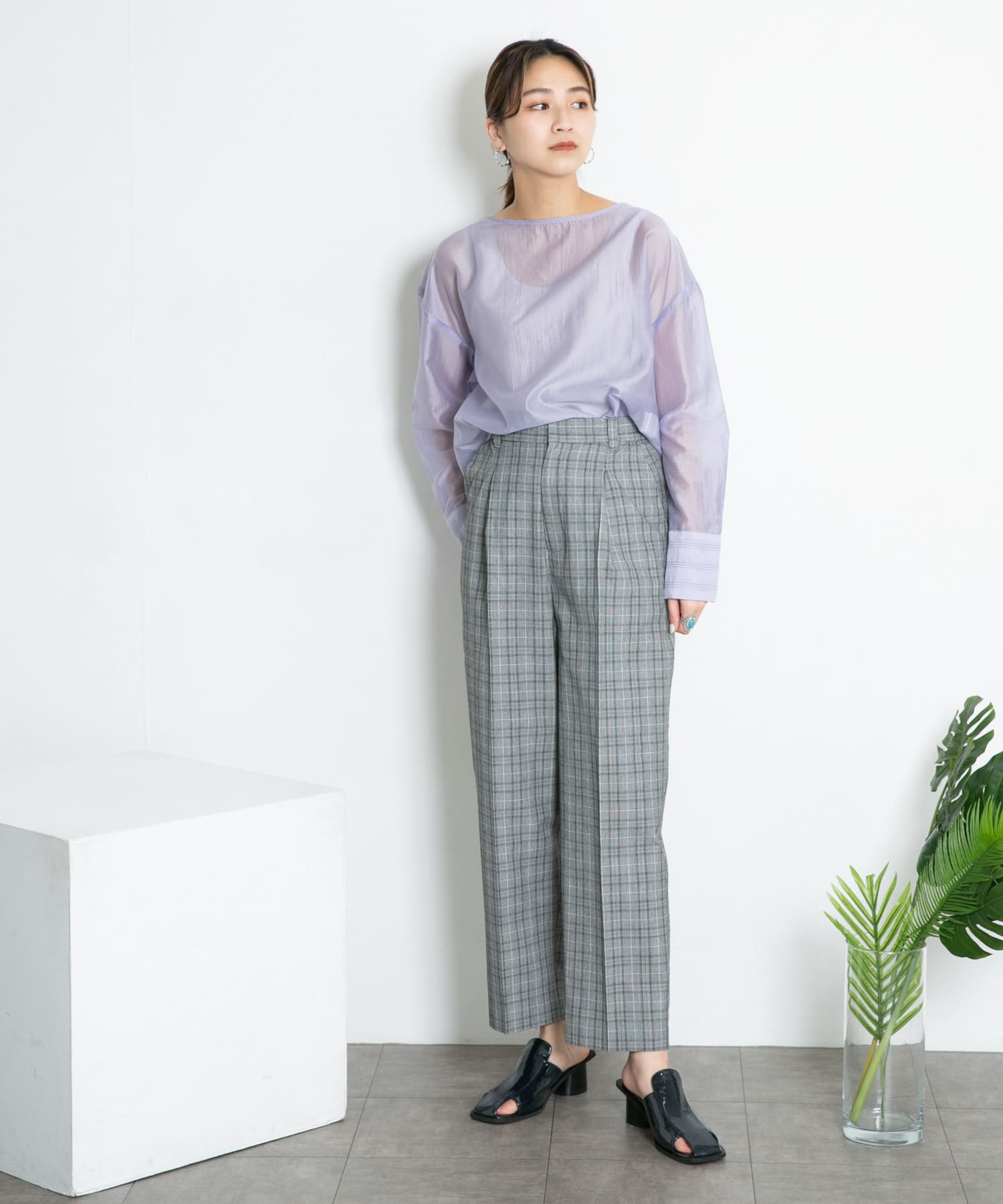 センタープレスWIDEチェックパンツ GRAY one