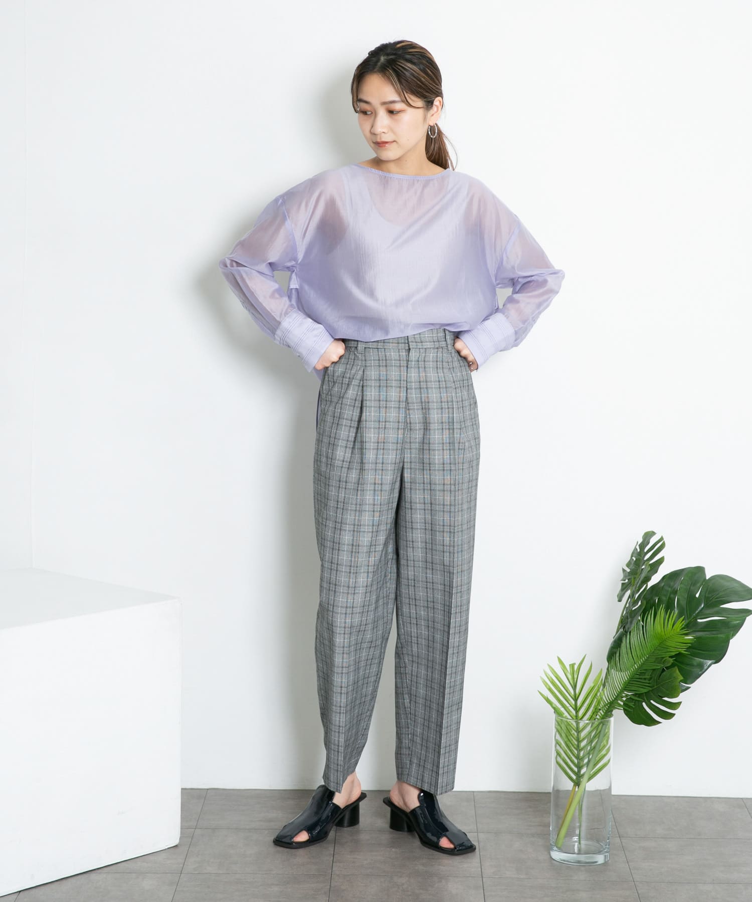 センタープレスWIDEチェックパンツ GRAY one