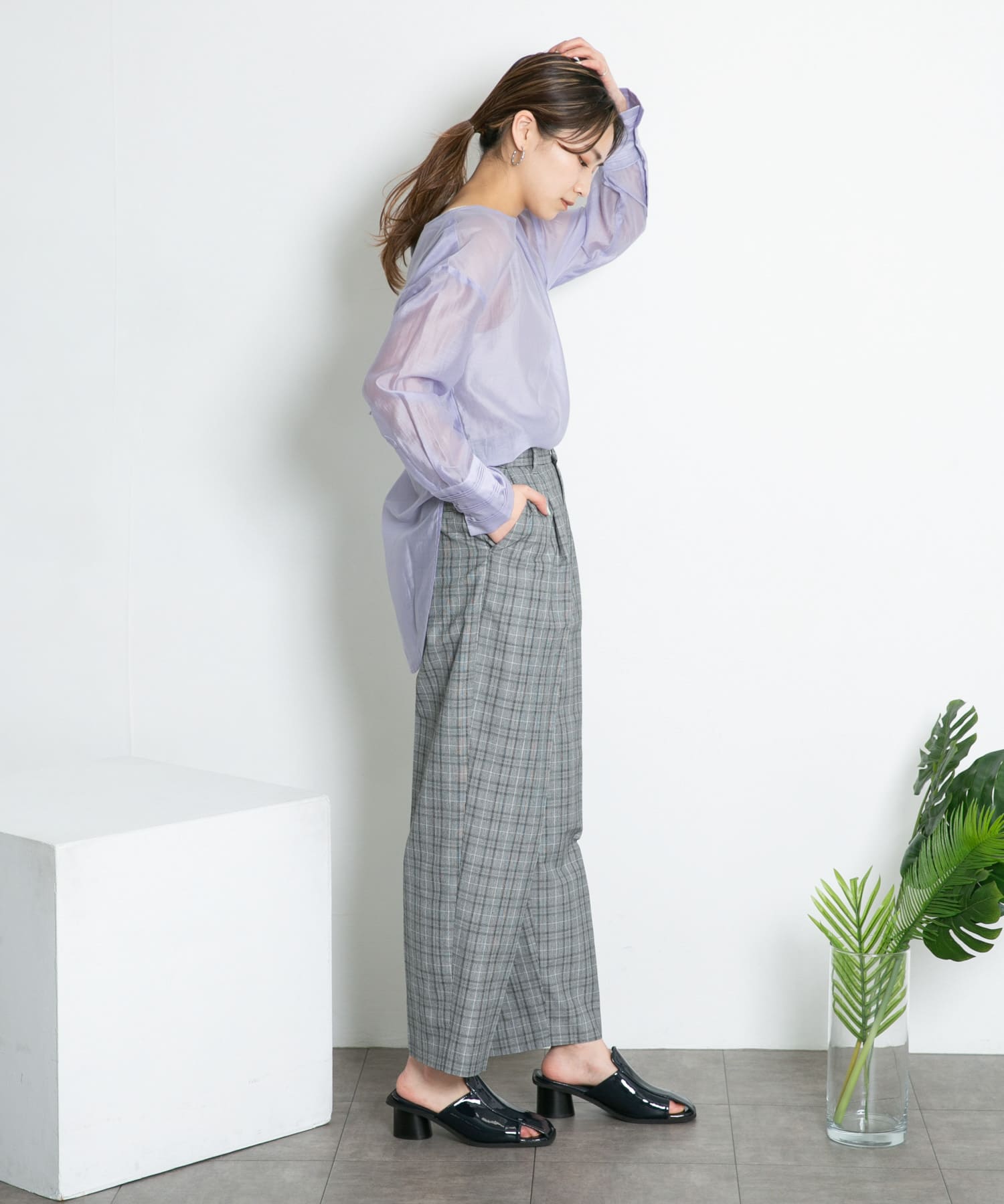 センタープレスWIDEチェックパンツ GRAY one